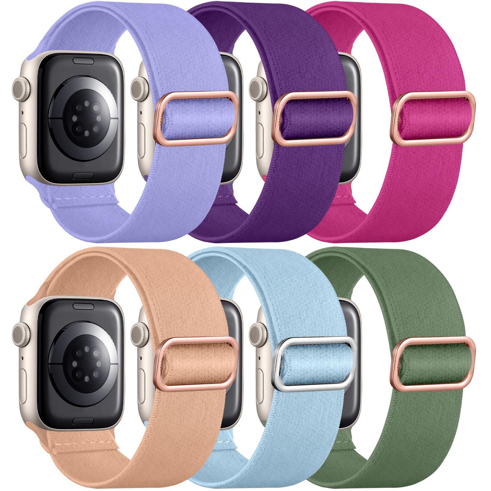 Maledan Stretchy Sport Solo Loop Compatible with Apple Watch Bands 44mm 45mm 46mm 49mm 42mm 41mm 40mm 38mm Men Women, 6 Pack Nylon Straps for Apple