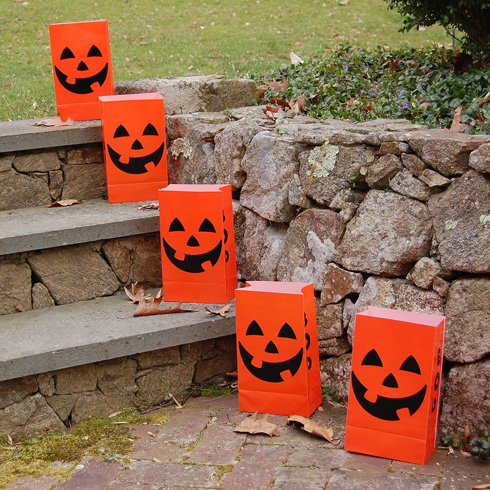 LumaBase 51412 Bags Plastic Luminaria, Orange Jack O' Lantern