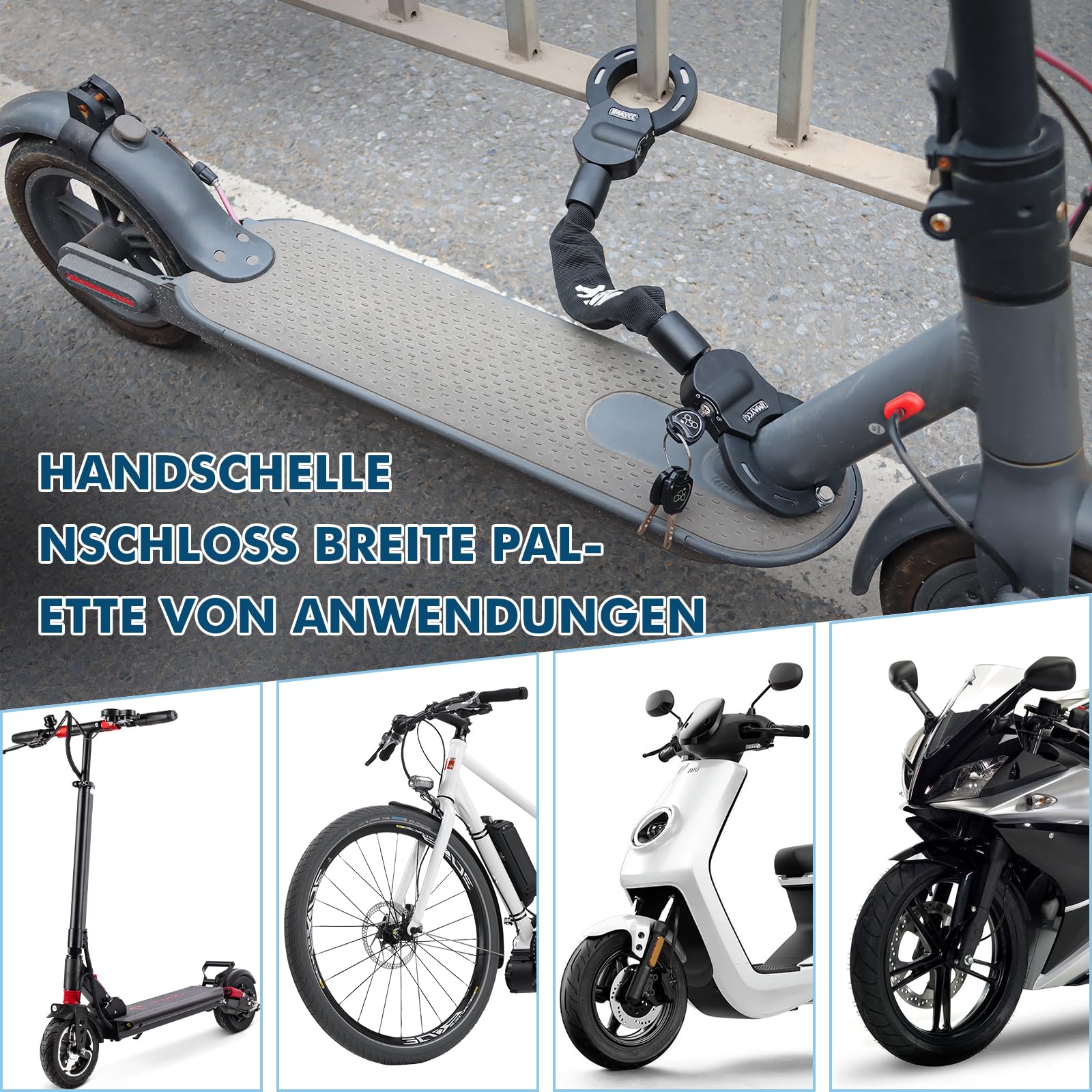 IMAYCC Cerradura para patinete electrónico, cerradura de esposas con llave, cerradura para scooter eléctrico con manga de bloqueo de goma, candado para bicicleta de alta seguridad, ideal para scooters