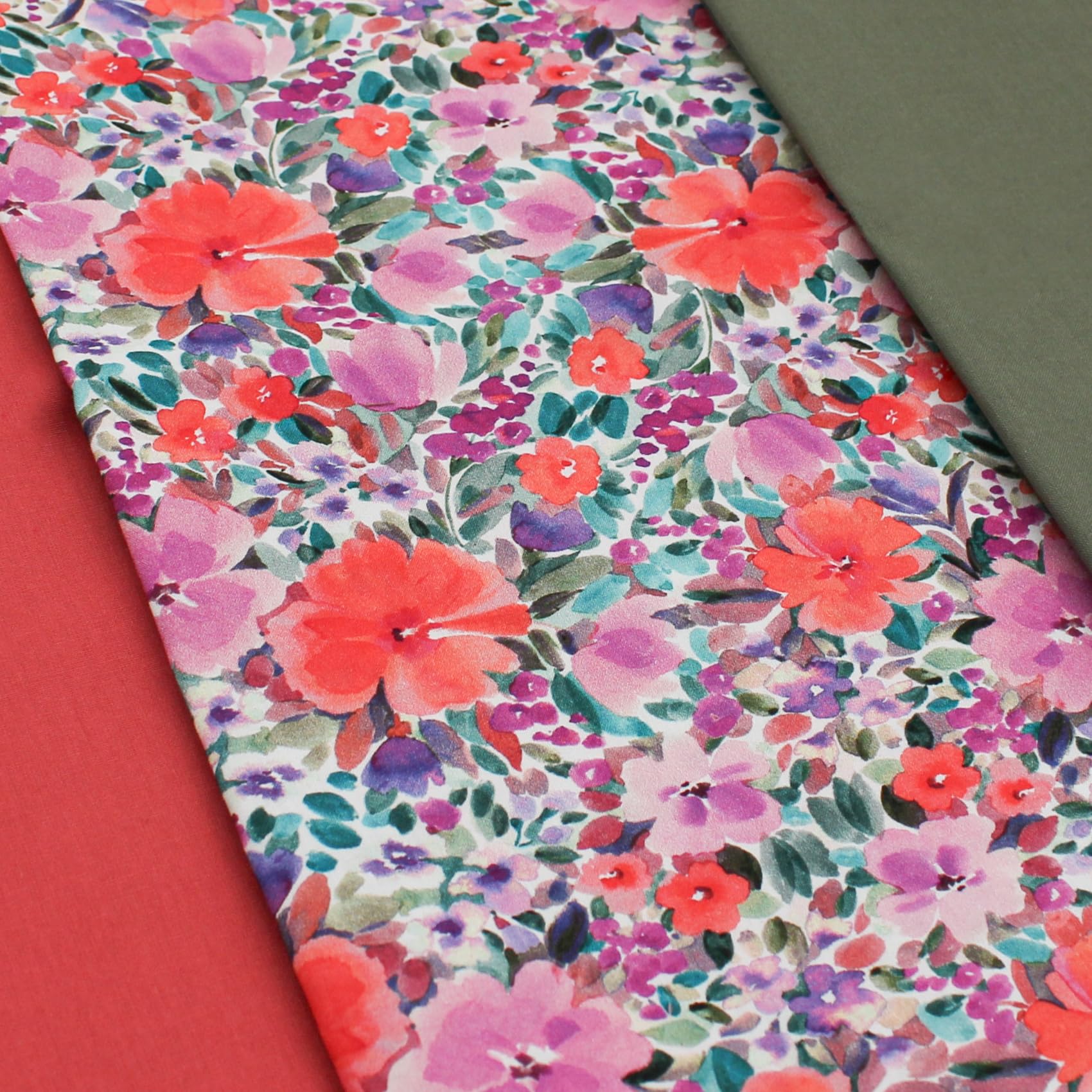 VmG-Store Set of 1.5 m cotton fabric designer fabric + 2 x plain colour coordinated 100% cotton material selection (flowers, set 83) - Image 2