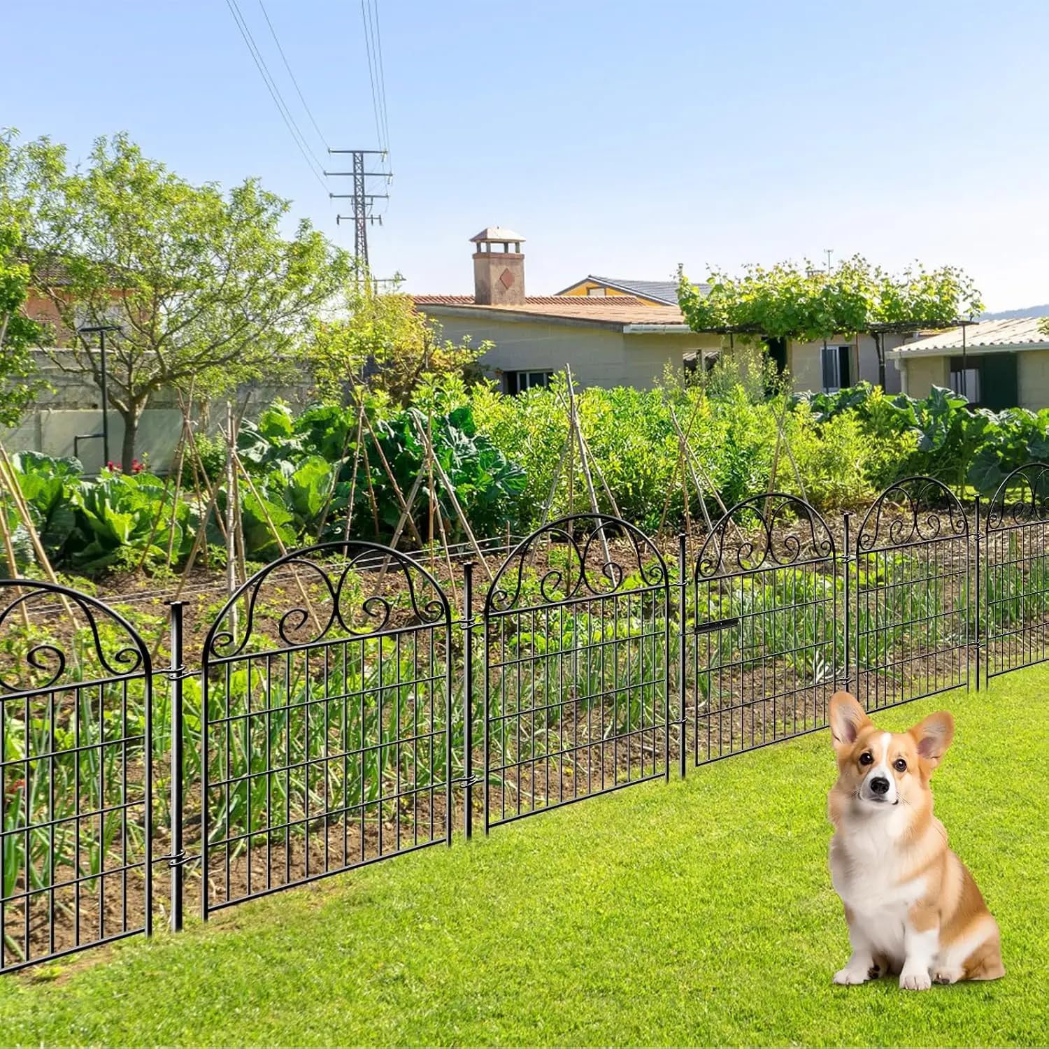 Valla para Estanque Jardín, 90cm Alto x 70cm Ancho, Valla Decorativa de Metal Sin Zanjar, Para Parterres, Patio y Como Valla para Perros o Animales Pequeños (10PCS)