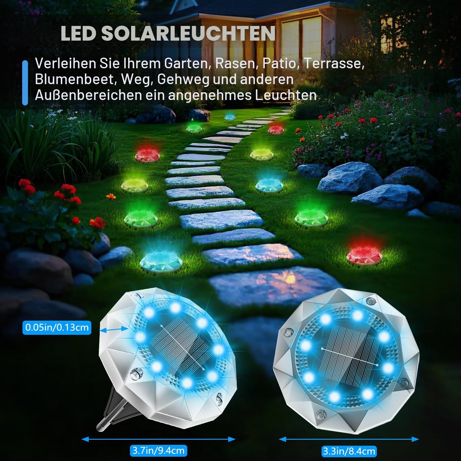 FIFlying Solar Bodenleuchten 10 Stück, 8 LED Wasserdichte Solar Gartenleuchten für Außen Solarleuchten Solarlampen für Garten Patio Rase Outdoor Gehweg Beleuchtung Gartenbeleuchtung Kaltweiß - Image 4