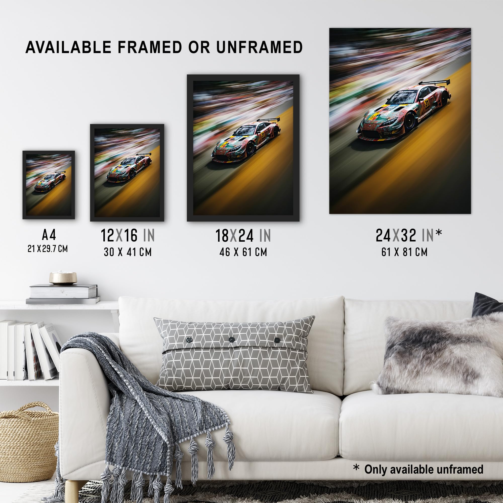 Artery8 Motorsport Sports Car Racing Motion Blur Speed Artwork Extra Large XL Wall Art Poster Print, Unframed 24X32", 81L x 61W cm - Image 3