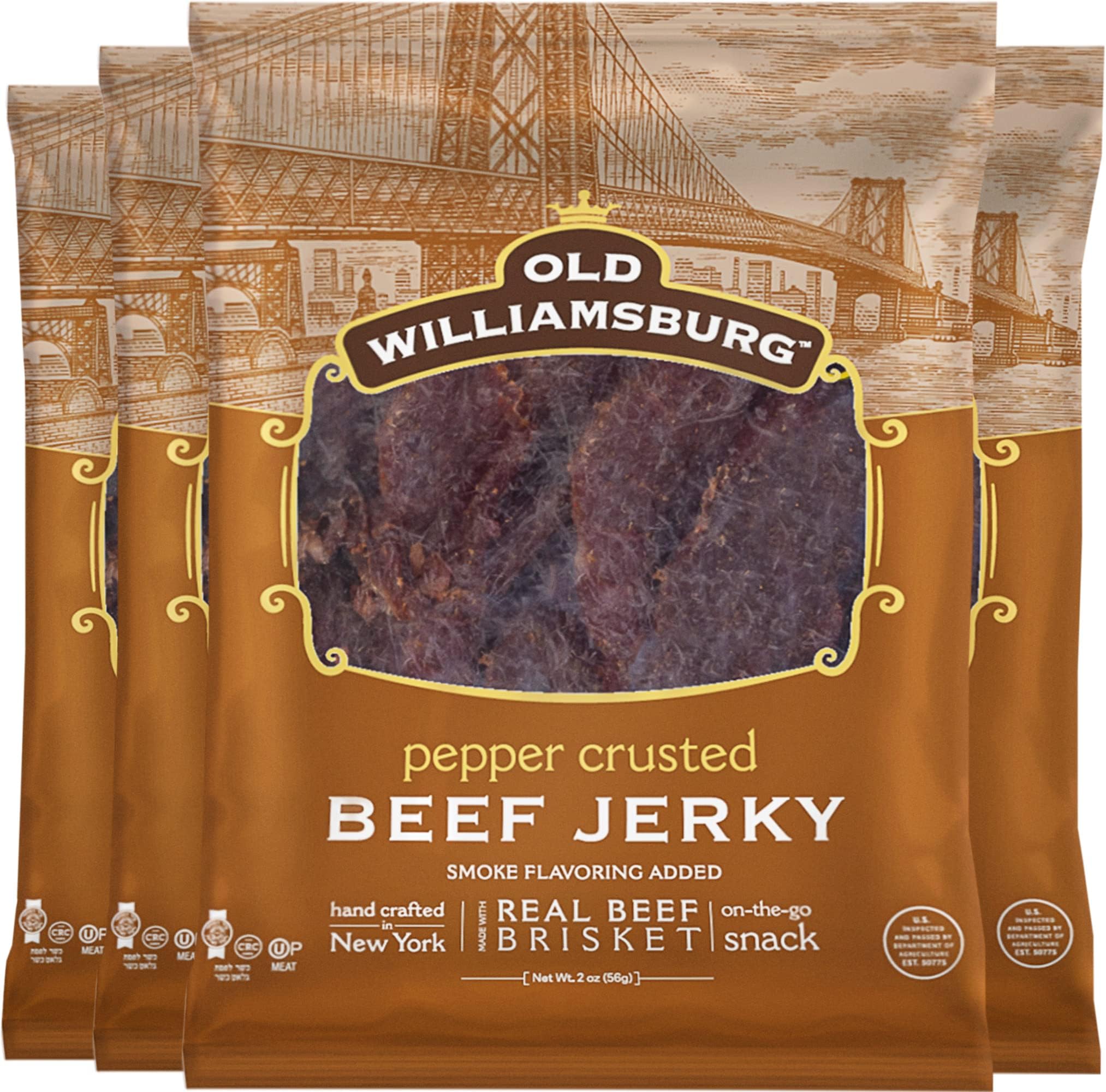 Old Williamsburg Kosher Pepper Crusted Beef Jerky, 2oz (3 Pack) | Real American Beef Brisket | No Fillers | Hand Crafted | Gluten Free & Soy Free | Glatt Kosher (including Passover)