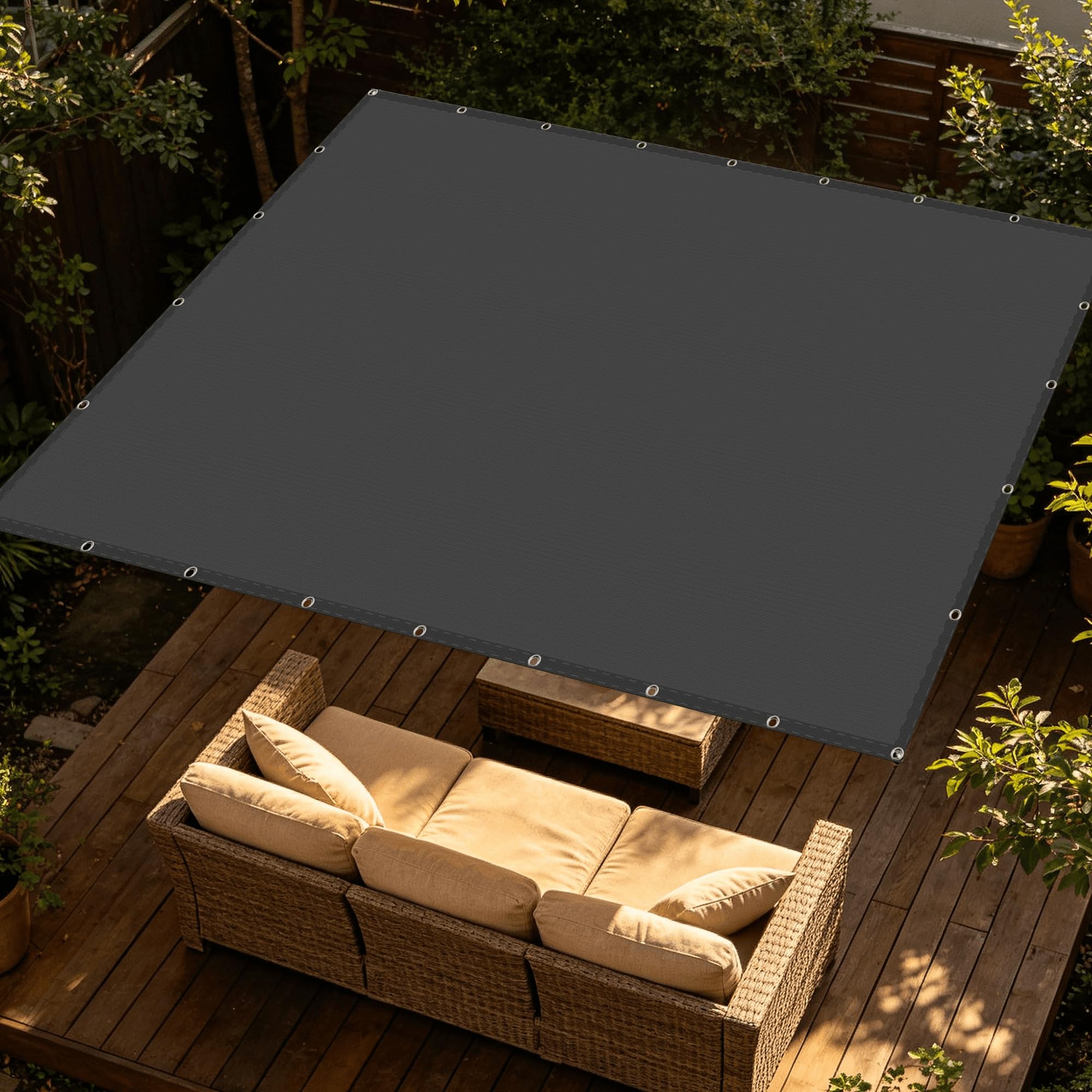 Voile d'ombrage rectangulaire 4x5m gris foncé imperméable pour terrasse