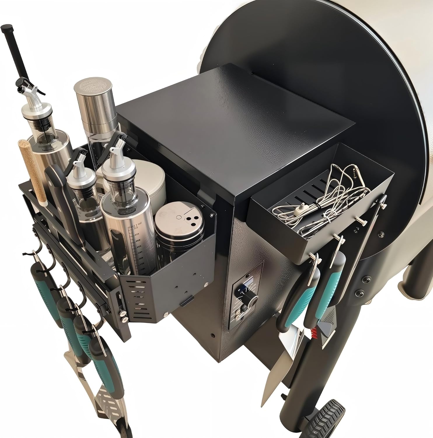 Magnetic Grill Storage Bin Organizer with Paper Towel Holder for Traeger Ironwood 650/885, Pro 575/780/34/22, Pit Boss & Z-Grills, Smoker Grill Accessories