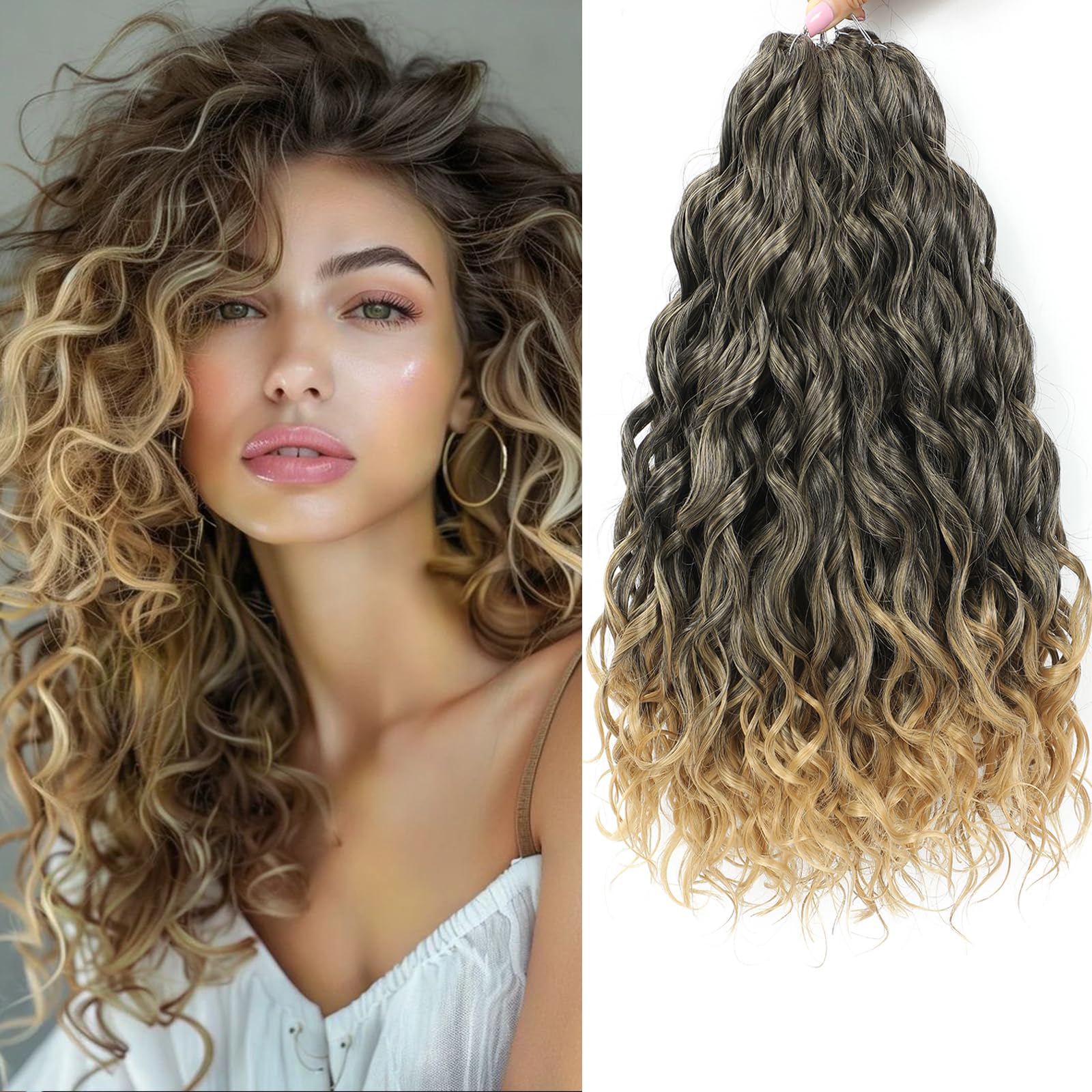FANWYFYU 6Packs Deep Wavy Twist Crochet Braids Hair 14Inch French Curly Braiding Hair Pre-Looped Long Bohemian Crochet Hairs Water Wave Synthetic Curly Hair Extensions for Women and Girls (T1B-27)