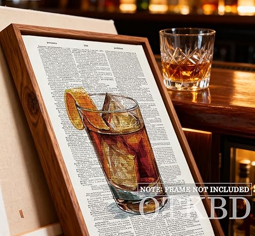 Miniatura 6 de OTKBD Juego de 4 impresiones artísticas vintage de cóctel, regalos para amantes de los cócteles, diccionario retro Martini y amantes del whisky,