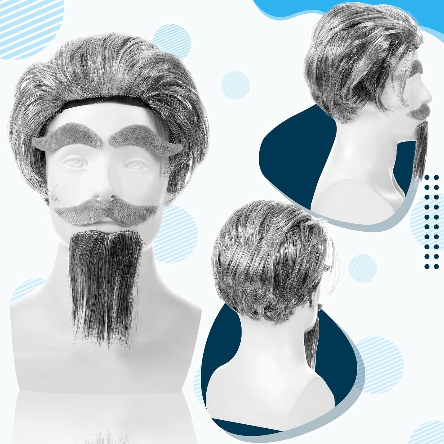 7 Pcs Old Man Costume Kit 100 Days of School Grandpa Wig Costume Accessories 1920s Halloween Old Man Cosplay Costumes - Image 4