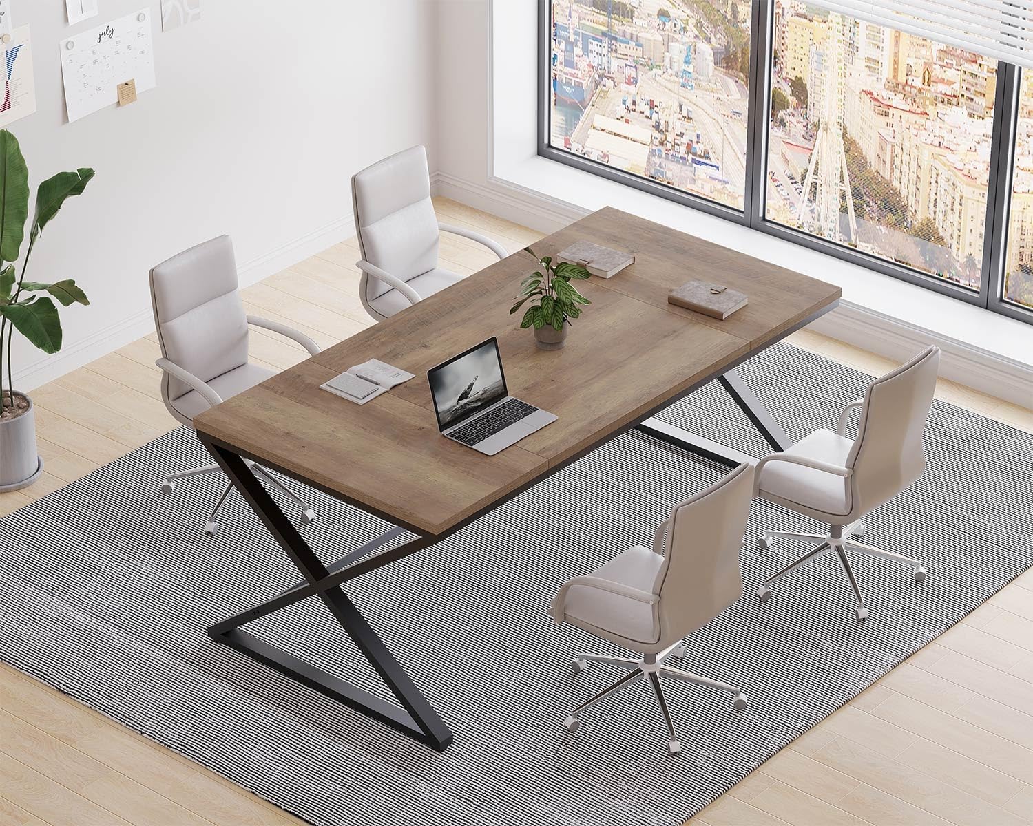 LVB Rustic Large Home Office Long and Wide Computer Desk, Wood Metal Work Desk for Study Writing Gaming, Farmhouse Dual Monitor Workstation Executive Computer Table 180×60×75.5cm Light Rustic