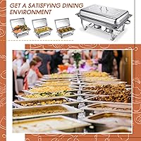Vista 5 de Juego de 8 platos de bufé de 9 cuartos de galón rectangulares de acero inoxidable con marco plegable, bandeja de agua, bandeja para alimentos