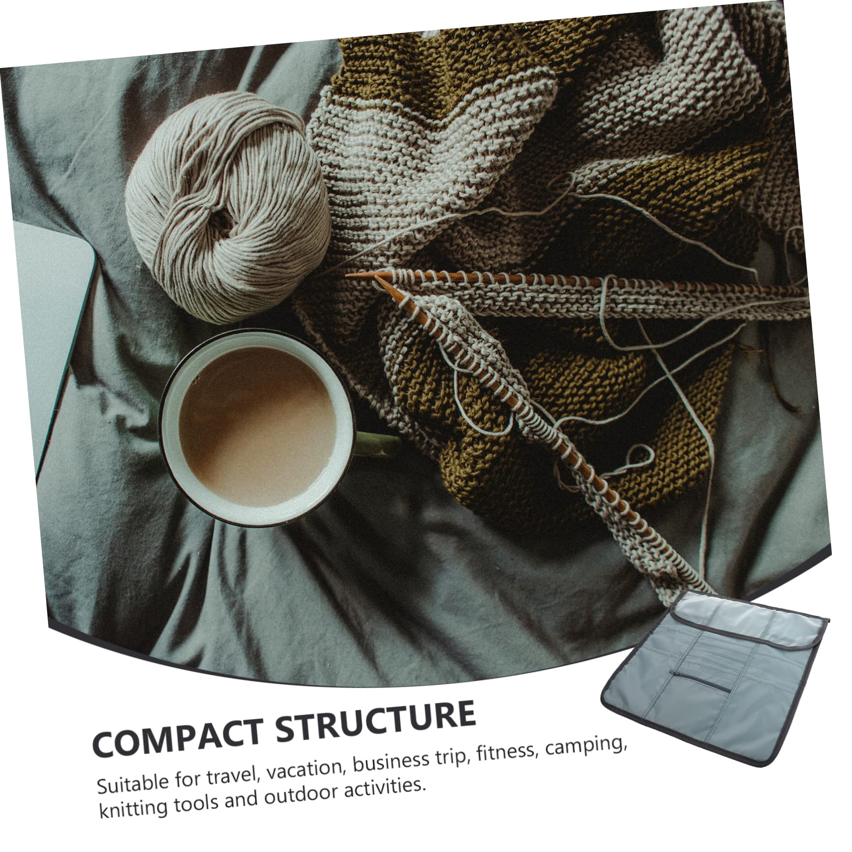 SEWACC Woven Storage Bag for Yarn Needles Knitting Needle Bag 6 Pockets Organize Crochet Hooks Large Capacity Compact