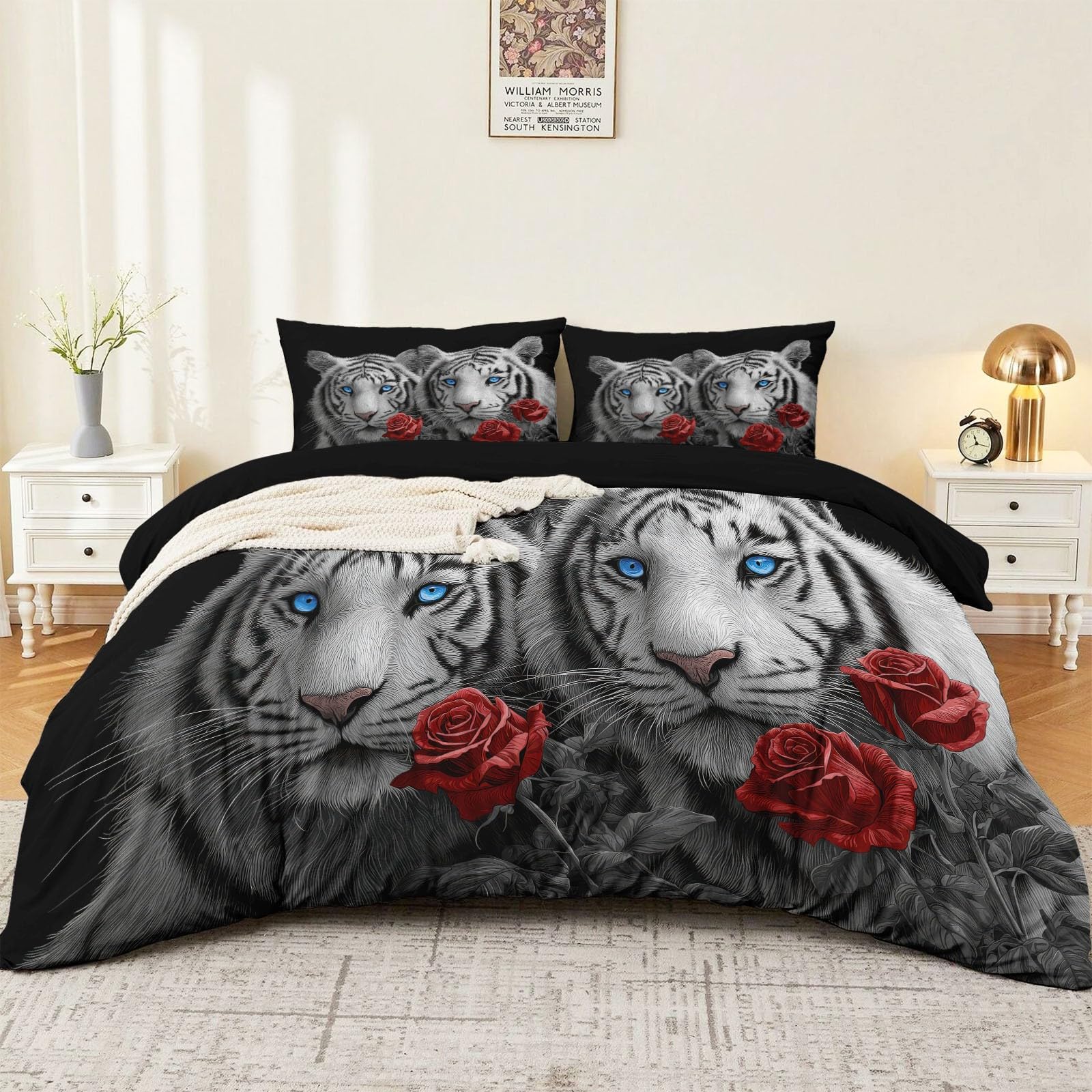 Parure de lit microfibre 240x260 cm housse de couette tigre infroissable