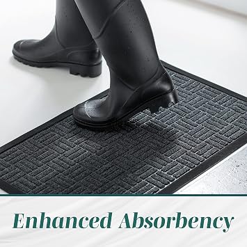Front Door Mats, 2 Pc Set, 29.5 x 17, All Weather Entry and Back Yard, Indoor and Outdoor Safe, Slip Resistant Rubber Backing, Absorbent and Waterproof, Dirt Trapping Rugs for Entryway