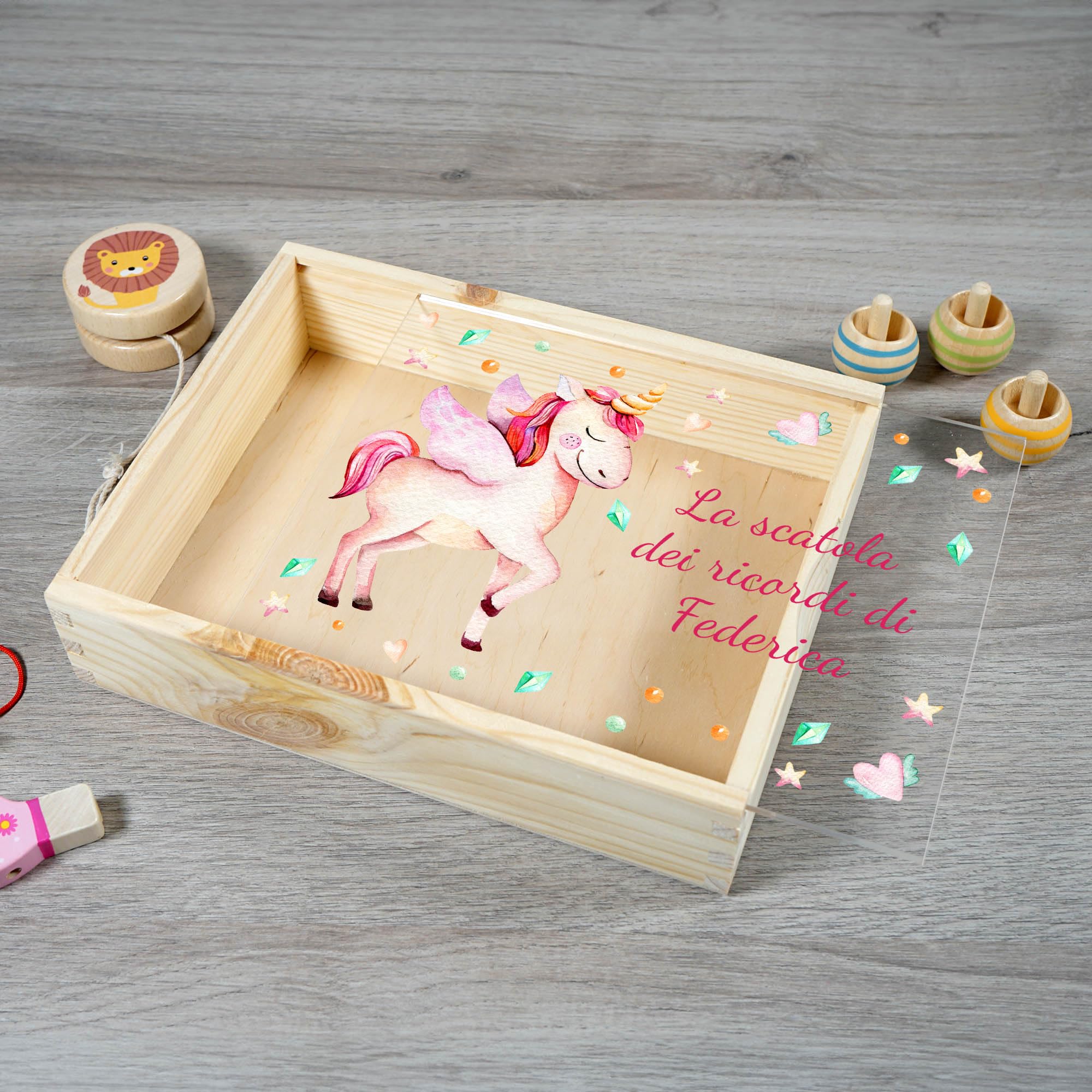 Memory Box Baby Scatola di Legno Personalizzata 22 x 17 cm Vari Motivi per Nascita e Battesimo Scatola Regalo con Coperchio in plexiglass personalizzato (22x17 cm nascita/bambini)