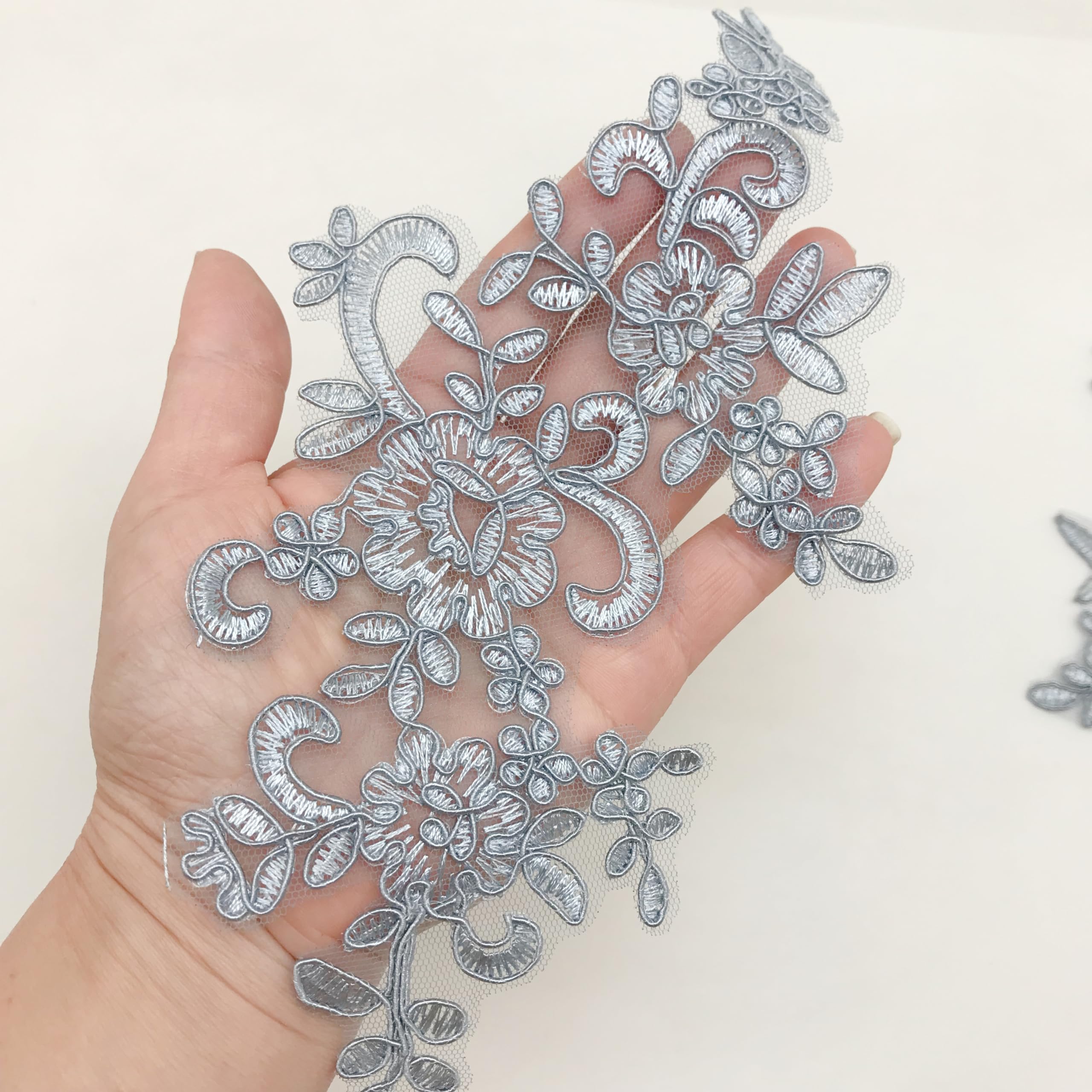 PEPPERLONELY Spitzen-Pailletten-Blume Zum Aufnähen – 1 Paar, 42x20 Cm, Champagner, Für Hochzeitskleider & Braut-Accessoires