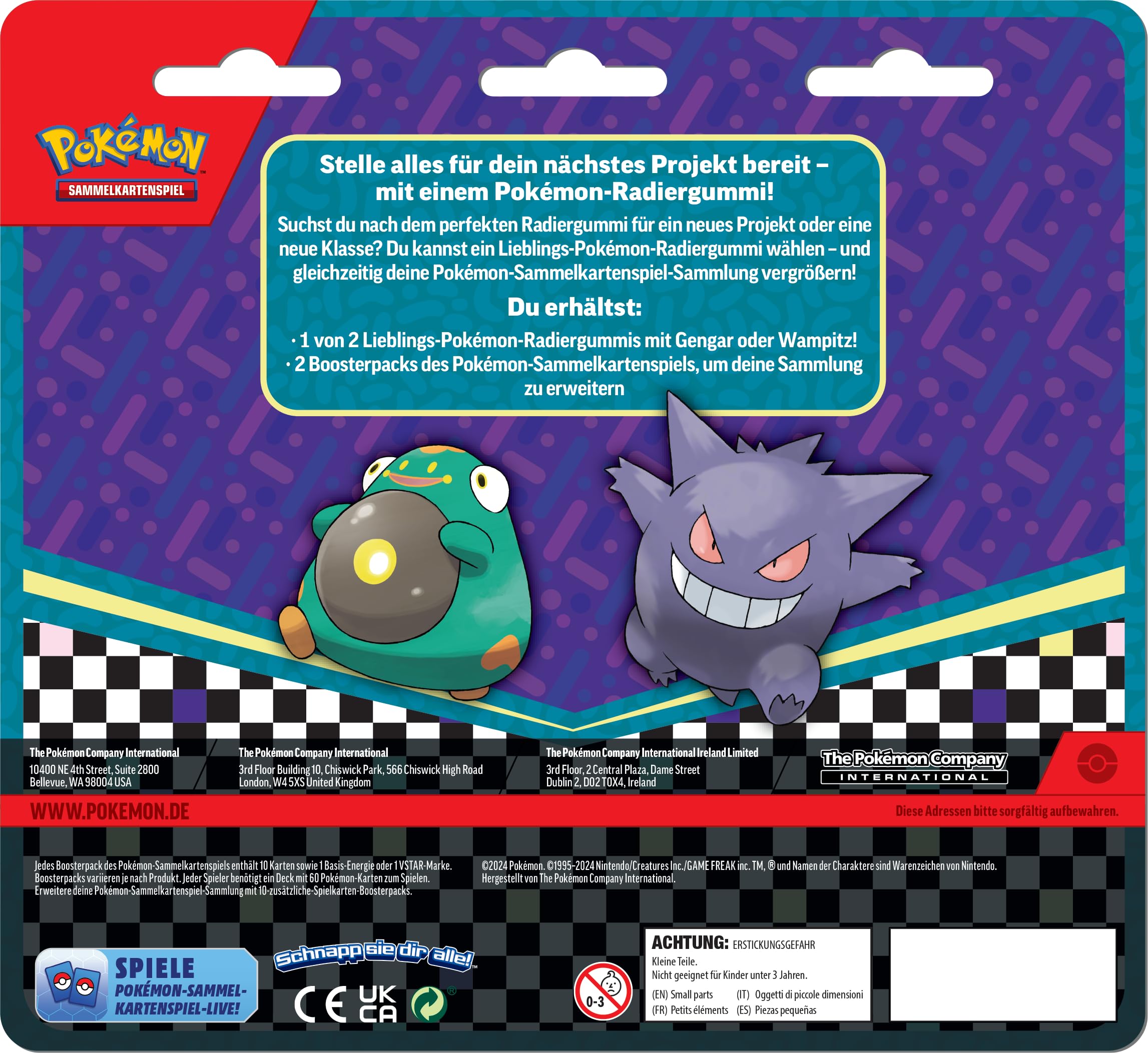 Pokémon - Gra karciana kolekcjonerska: gumka do mazania na początek roku szkolnego – Gengar (1 gumka do ścierania i 2 pakiety wzmacniające)