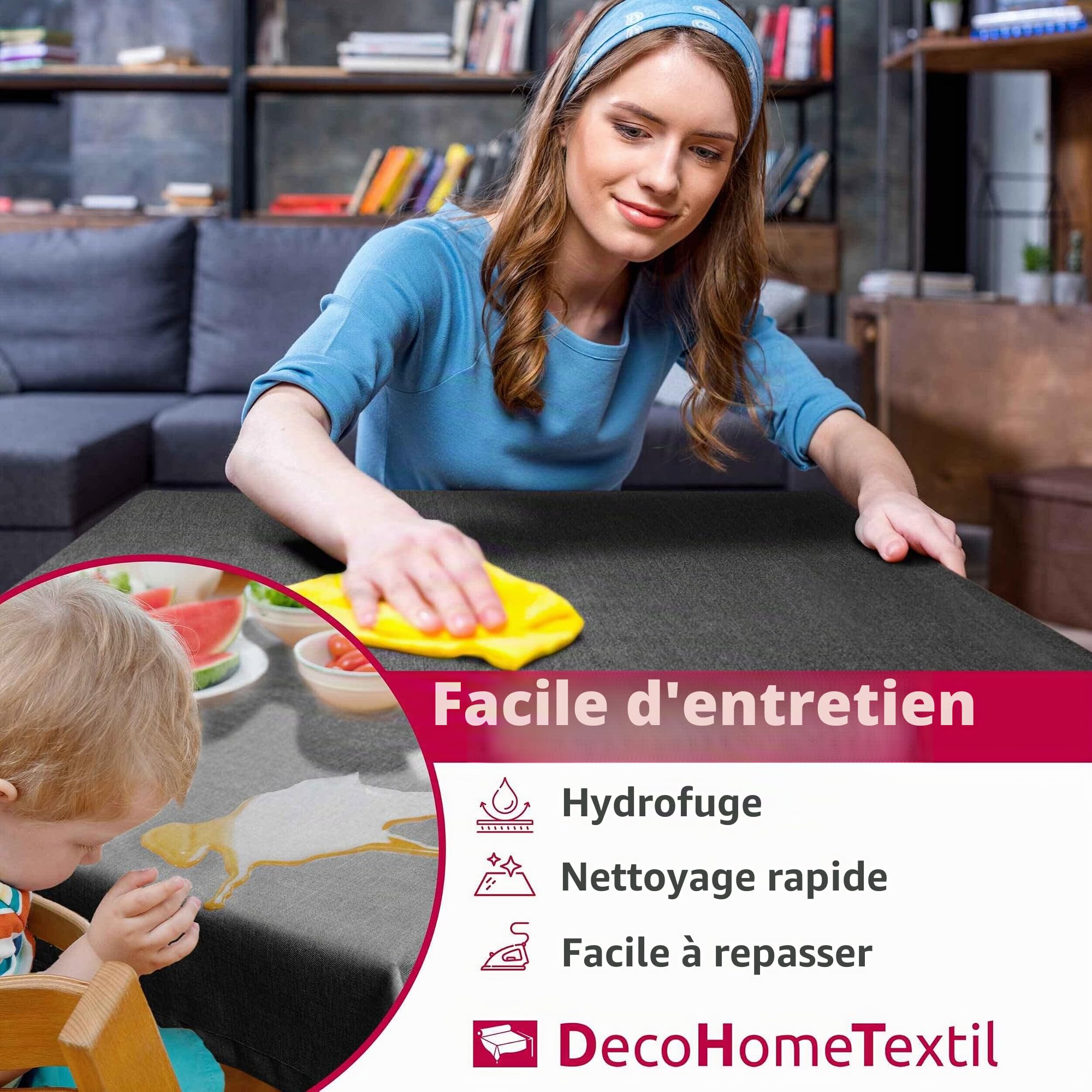 DecoHomeTextil Nappe Aspect Lin, déperlante et antitache, Lavable, Rond 160 cm Vert foncé, avec Effet Lotus, sans Repassage nécessaire