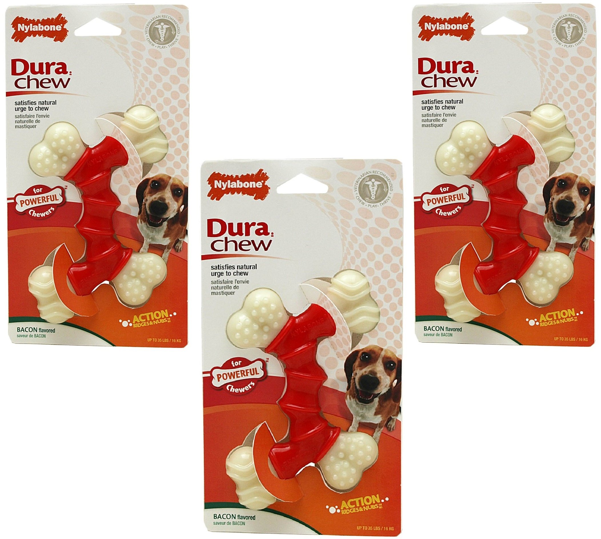 Nylabone (3 Pack) Double Dura Chews Bacon Flavored - Size Wolf