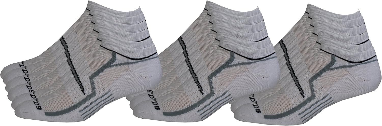 Saucony Men's Performance No-Show Socks, White, 10-13 Sock/8-12 Shoe, 18 Pair