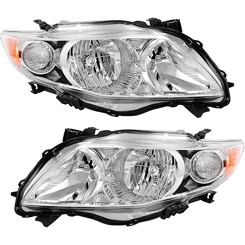 AUTOSAVER88 Headlight Assembly Compatible with 2009 2010 Corolla Chrome Housing Amber Reflector(Not fit S or XRS Trim)