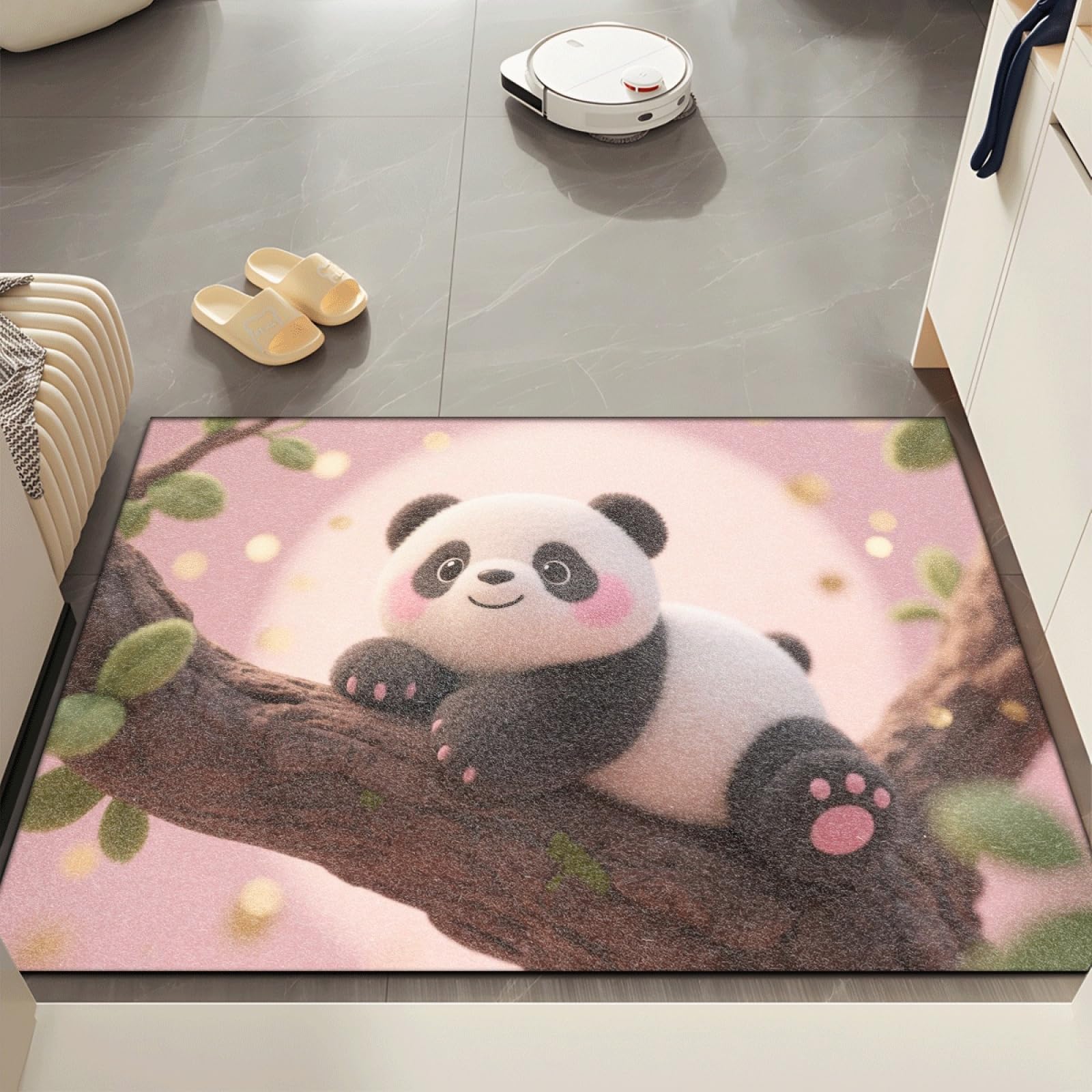 Tapis Entree Interieur Mignon Panda Rose Tapis D'entrée Facile à Nettoyer Antidérapant Lavable en Machine pour Chambre Cuisine Couloir Paillasson Interieur Exterieur 80x120 cm