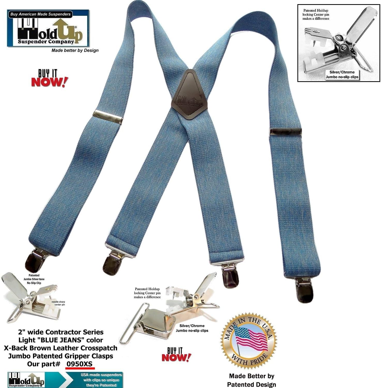 Holdup 2" Wide Contractor Suspenders for Men with Patented No-slip metal clip. - Image 9