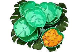 Tiki Luau Party Platters, Palm Leaf Snack Trays Hawaiian Style Reusable Serving...