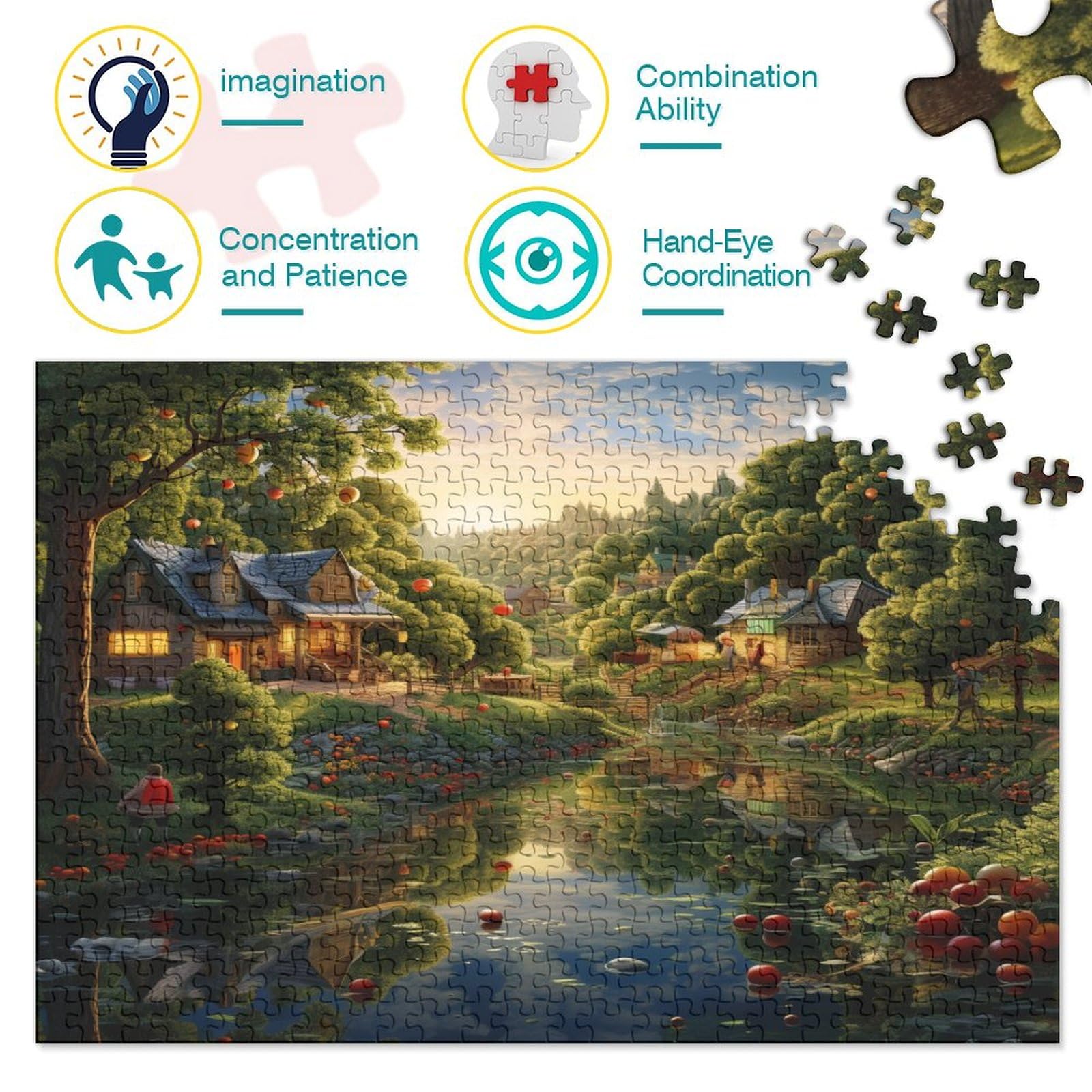 Puzzle 1000 Pezzi Per Adulti: Cabina Sul Lago, 50.8x68.6 Cm, Qualità Premium Con Poster Incluso