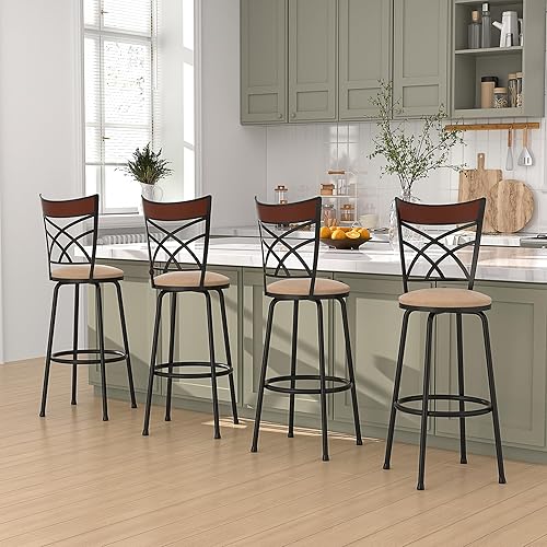Miniatura 14 de VECELO Taburetes de bar de altura ajustable, taburete de bar giratorio de 24/29 pulgadas con asiento tapizado, sillas de pub bistró de acero,