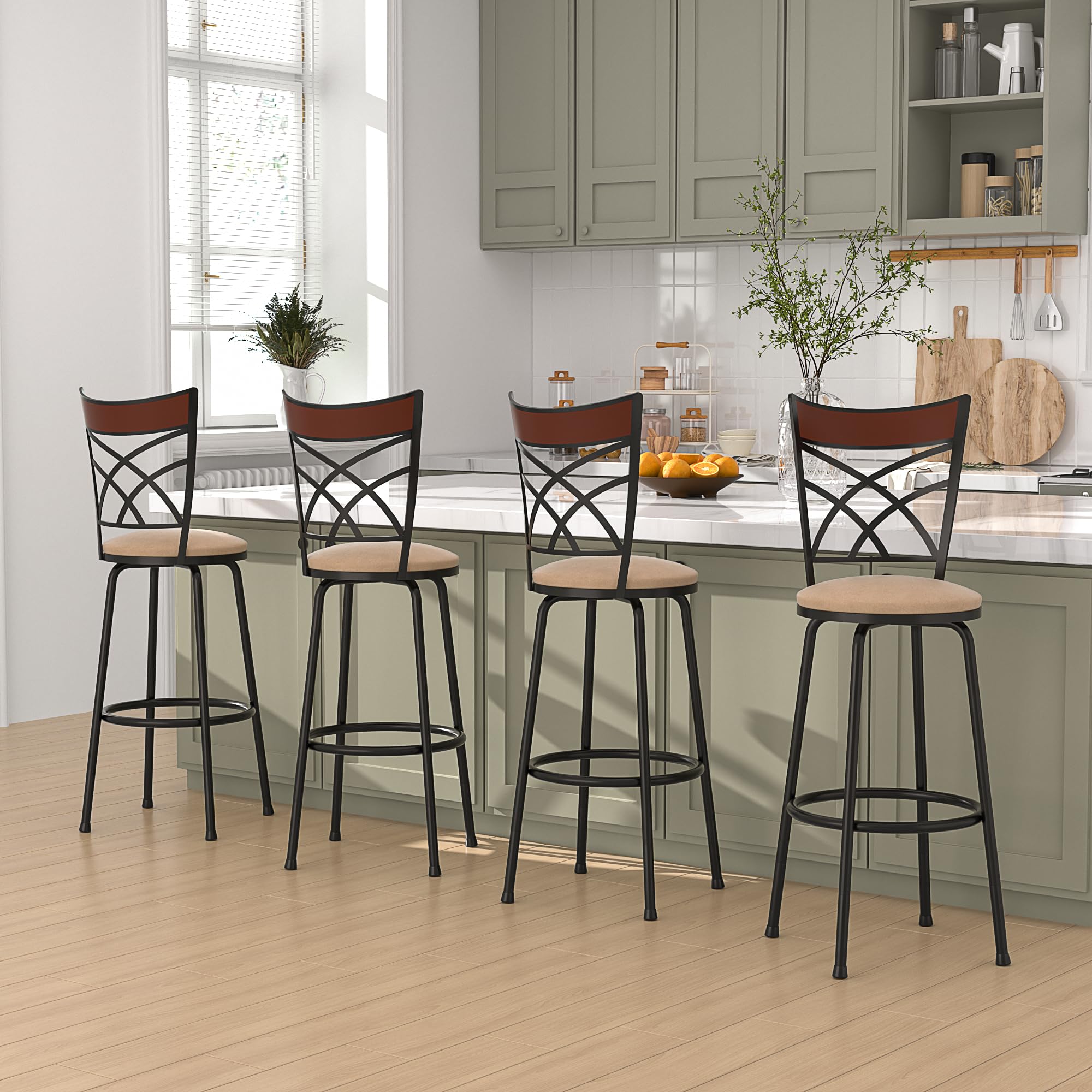 Photo 1 of *****It is used; it is unknown whether any parts are missing, and it is unknown whether it functions 100%.***VECELO Barstools, Adjustable Counter Stools with Back,Steel Bistro Pub Chairs,Bar Stools with 360 Degree Swivel Cushion Seat and Footrest, Wood To