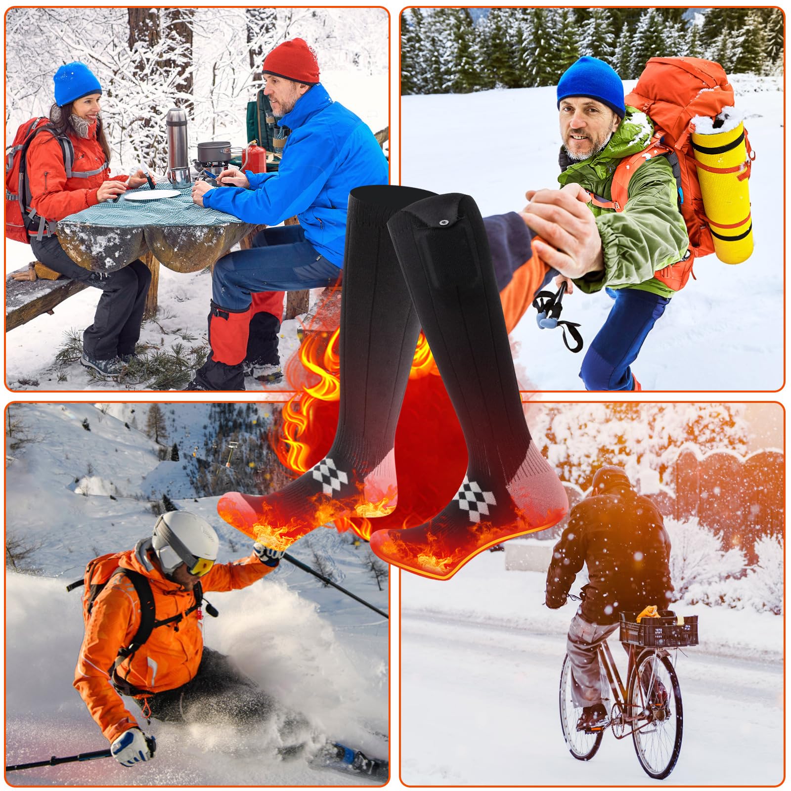 Chaussettes Chauffantes pour Homme et Femme, Électriques 9000mAh avec 3 Températures Réglables Chaussette Chauffante pour Ski, Cyclisme, Extérieur, Camping(12 à 18H de Travail)