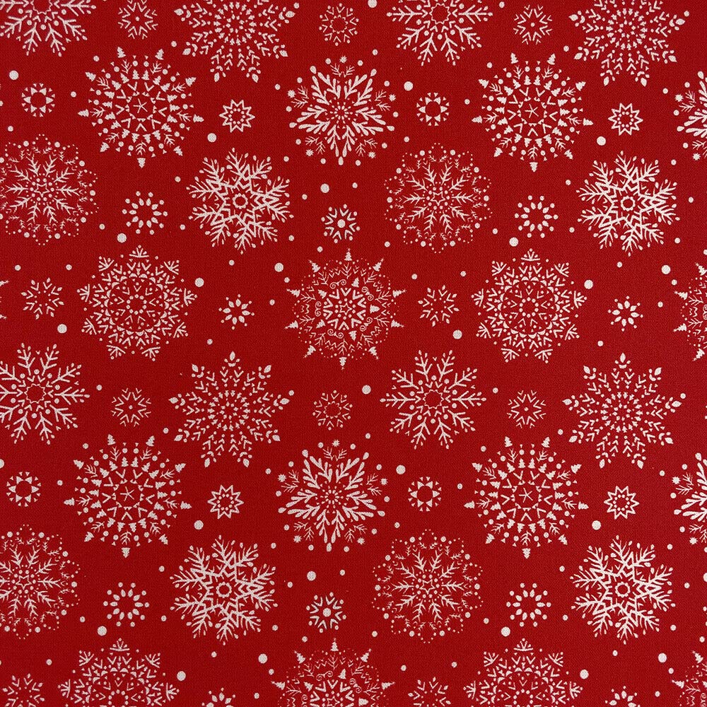 100% Cotton Christmas Fabric Material Sold By the Metre 140cm Wide - Winter Snowflake Red - CC337 - ONE METRE โ image 1