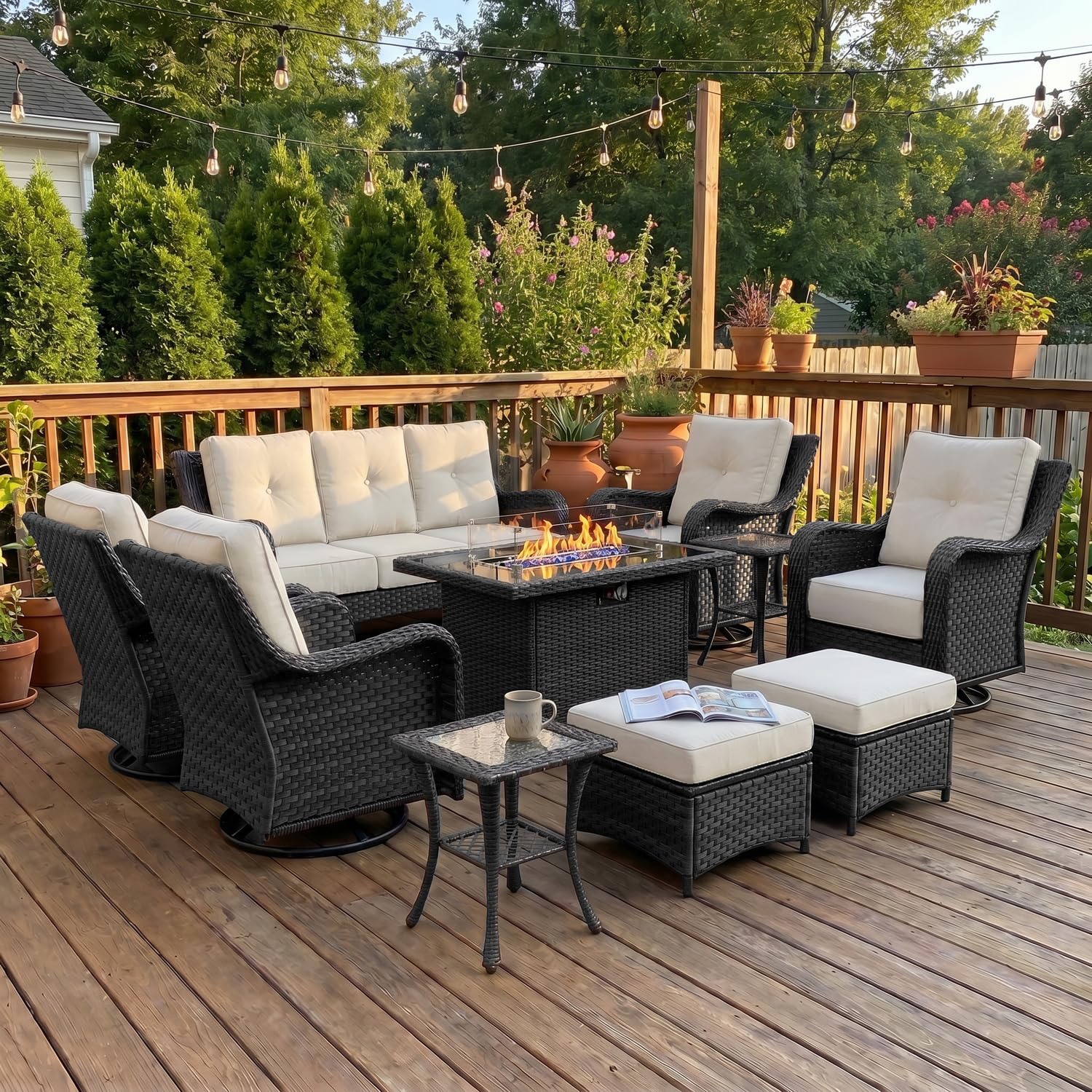 LayinSun 10 Piece Wicker Outdoor Furniture Set with 6-inch Comfy Cushions
