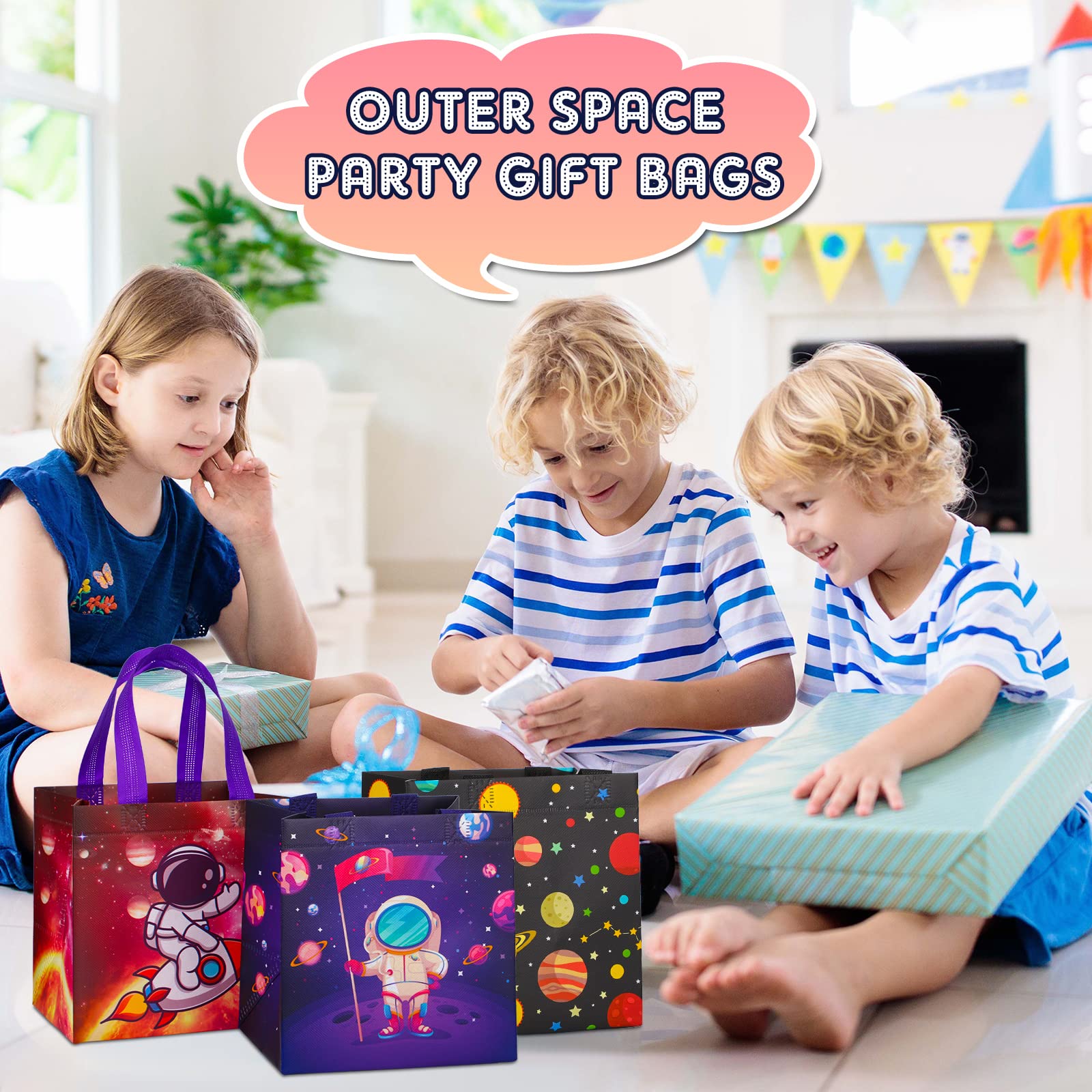 30 Weltraum-Geschenktüten Aus Vlies – Mit Griffen, 20x20x15 Cm, Für Mottopartys
