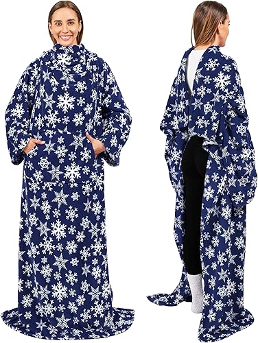 Miniatura 98 de PAVILIA Manta con mangas para adultos, mujeres y hombres, manta suave y cálida de forro polar, manta de regalo Negro -,Marrón,Burrito Beige,Carbón