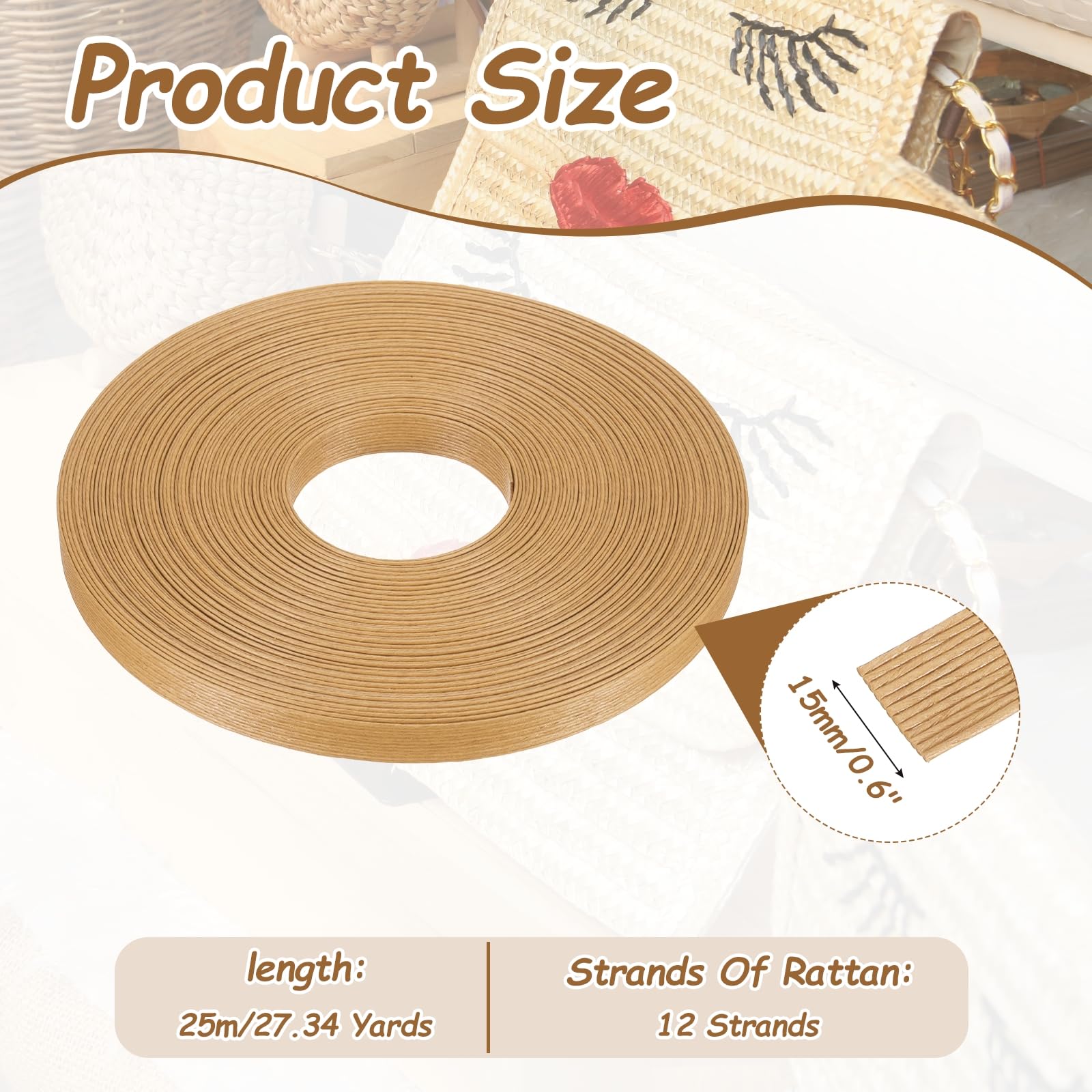 PATIKIL 27.3 Yards x 0.6" Paper Rattan Weaving Cane - Image 2