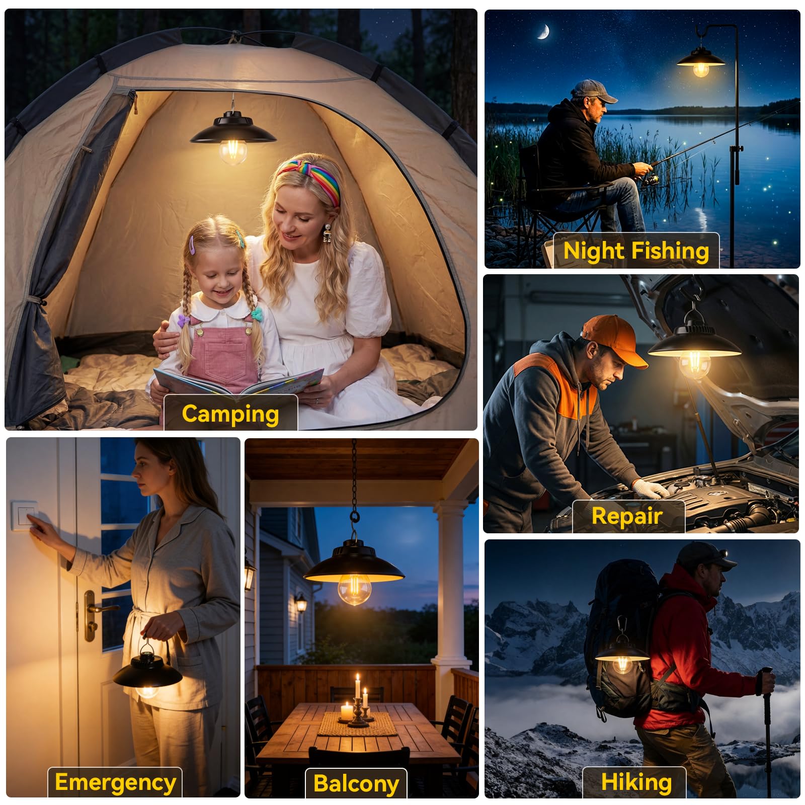 Lanterne Camping Rechargeable, Rétro Lampe Camping LED Portable, 2 Modes d'éclairage, IPX4 Étanche, Lampe de Tente pour Pêche, Randonnée, Coupure de Courant, Urgence (Blanc Chaud)