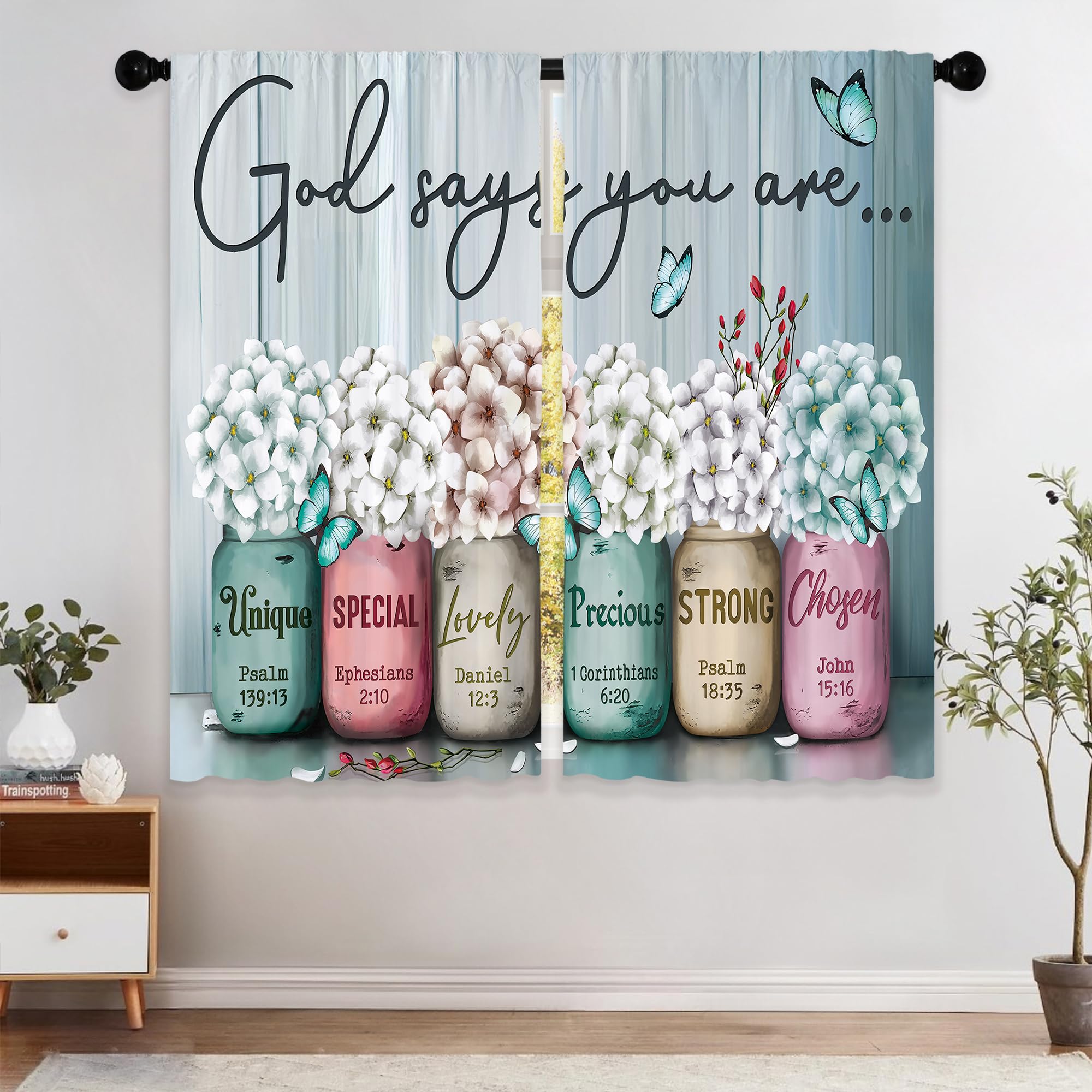 Laifzere Teal Farmhouse Floral Curtains, Rustic Flower Window Curtains 42x45 Inch for Bedroom Living Room Decor, Country Wooden Barn Inspirational Window Drapes Treatment Draperies Fabric (2 Panels — image 1