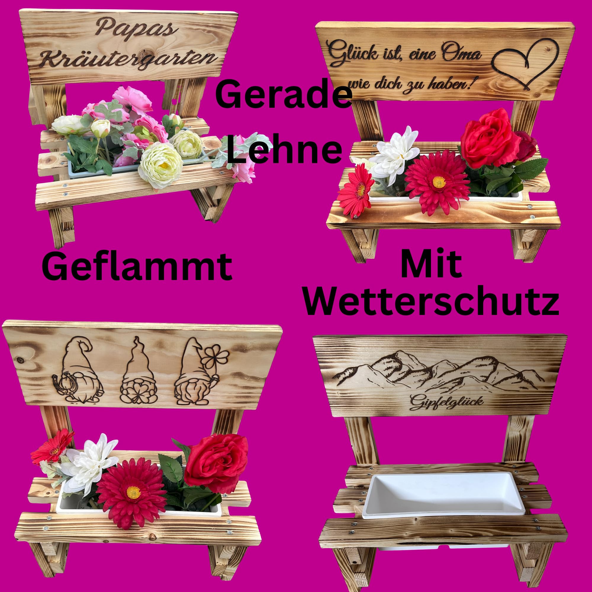 Generisch Kleine Blumenbank aus Holz mit Wunschgravur – Rustikale Pflanzenbank für Innen & Außen – Geschenkidee - Deko für Blumen personalisiert - Outdoor Garten Geschenk Oma Mama Muttertag Hochzeit