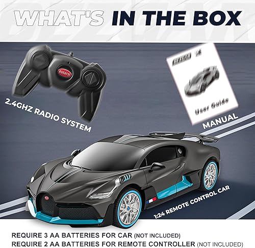 Miniatura 4 de BEZGAR Bugatti - Auto a control remoto para niños, 124 con licencia oficial Bugatti RC, auto eléctrico de carreras de deportes, Hobby Bugatti,
