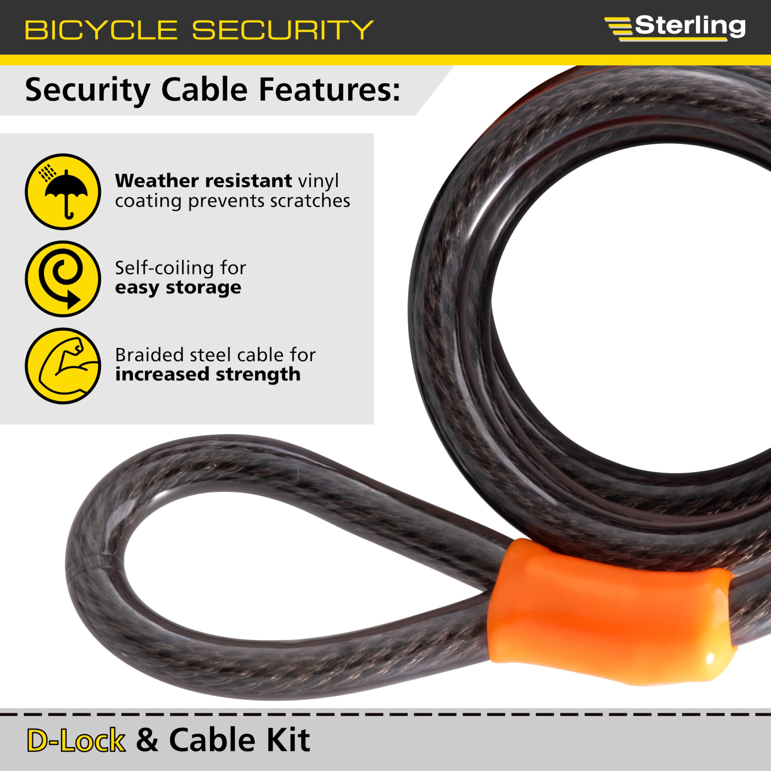 Sterling 173D 320mm Heavy Duty Bike D Lock & 1.2m Cable, Black, One Size - Image 3