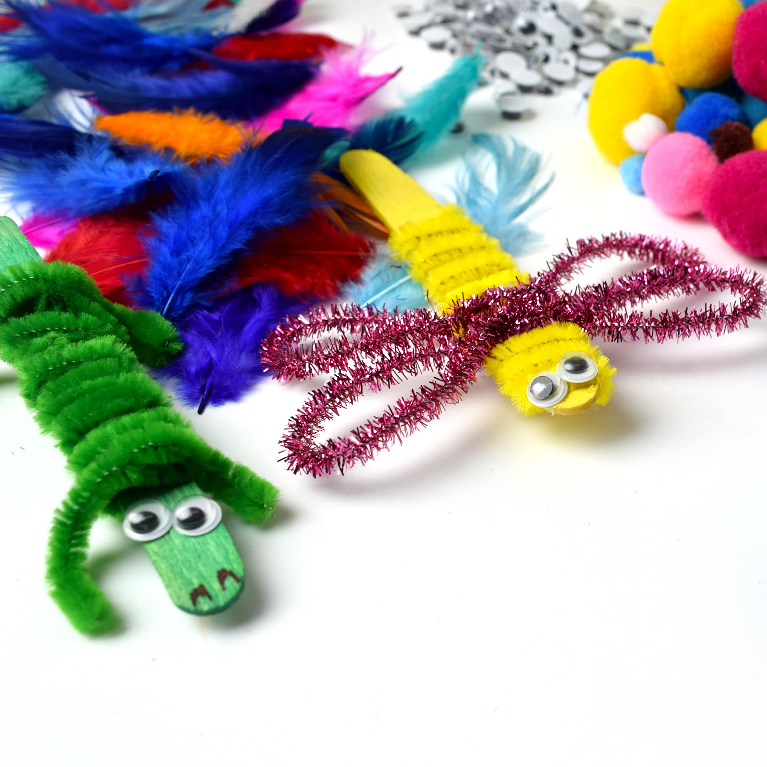 Asian Hobby Crafts Kids Pom Pom Crafts Kit with 250+ Craft Materials/Pipe Cleaners, Googly Eyes, Pompom Balls, Ice Cream Sticks, Color Feathers, Creative Supplies for DIY Art & Crafts Projects 3