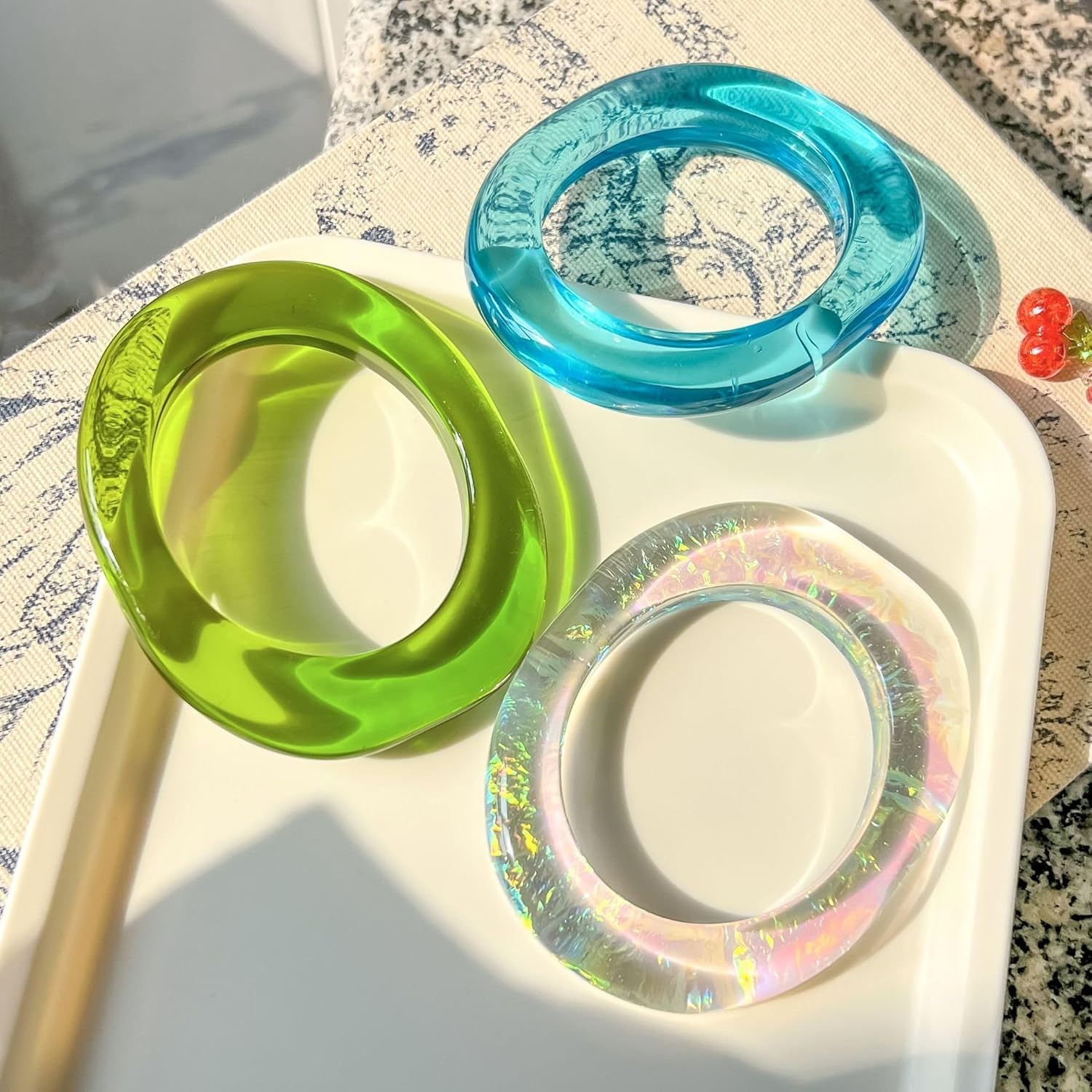 xuzhiyuan Boho Colorful Square Acrylic Resin Bangle Bracelet Transparent Plastic Wristbands Wide Irregular Geometric Cuff Bangle Bracelet for Women Gifts Jewelry - Image 3