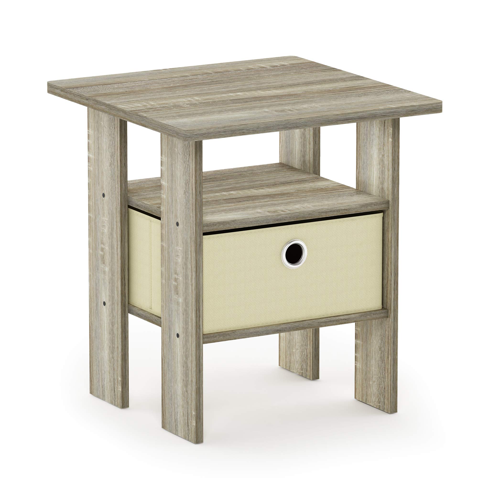 furinno andrey end table / side table / night stand / bedside table with bin drawer, sonoma oak/ivory