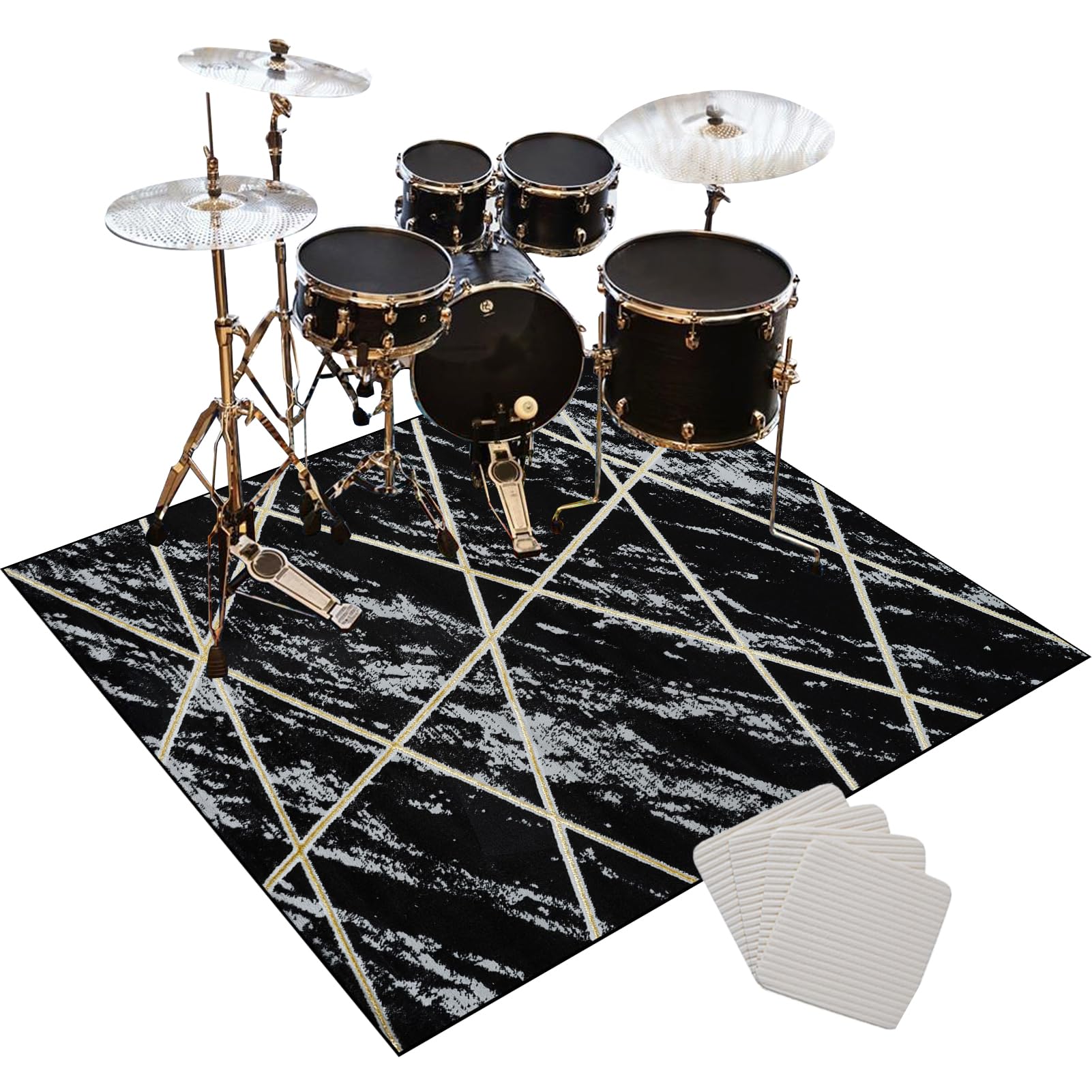 Drum Rug, Drumming Drum Rugs, 140 x 120 cm Drum Mat Non Slip Soundproof Mats, Drum Carpet for Drummers Outdoor, Electronic Drum Set Practice Music Rug, Floor Protection Pad for Splash Cymbal Stands