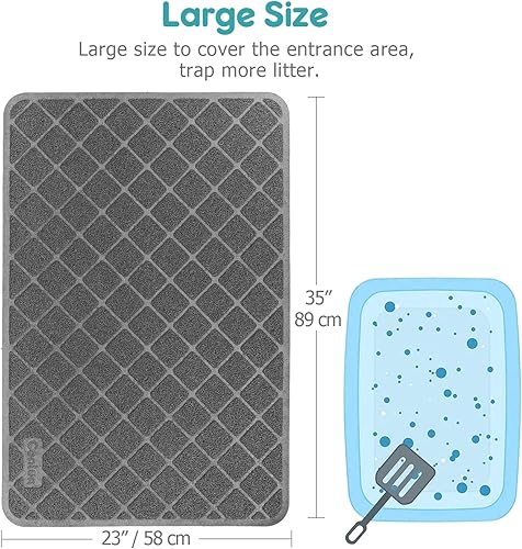 Miniatura 9 de Conlun Tapete de arena para gatos, 24 x 17 pulgadas, malla de PVC duradera de alta calidad con control de dispersión, antideslizante, menos