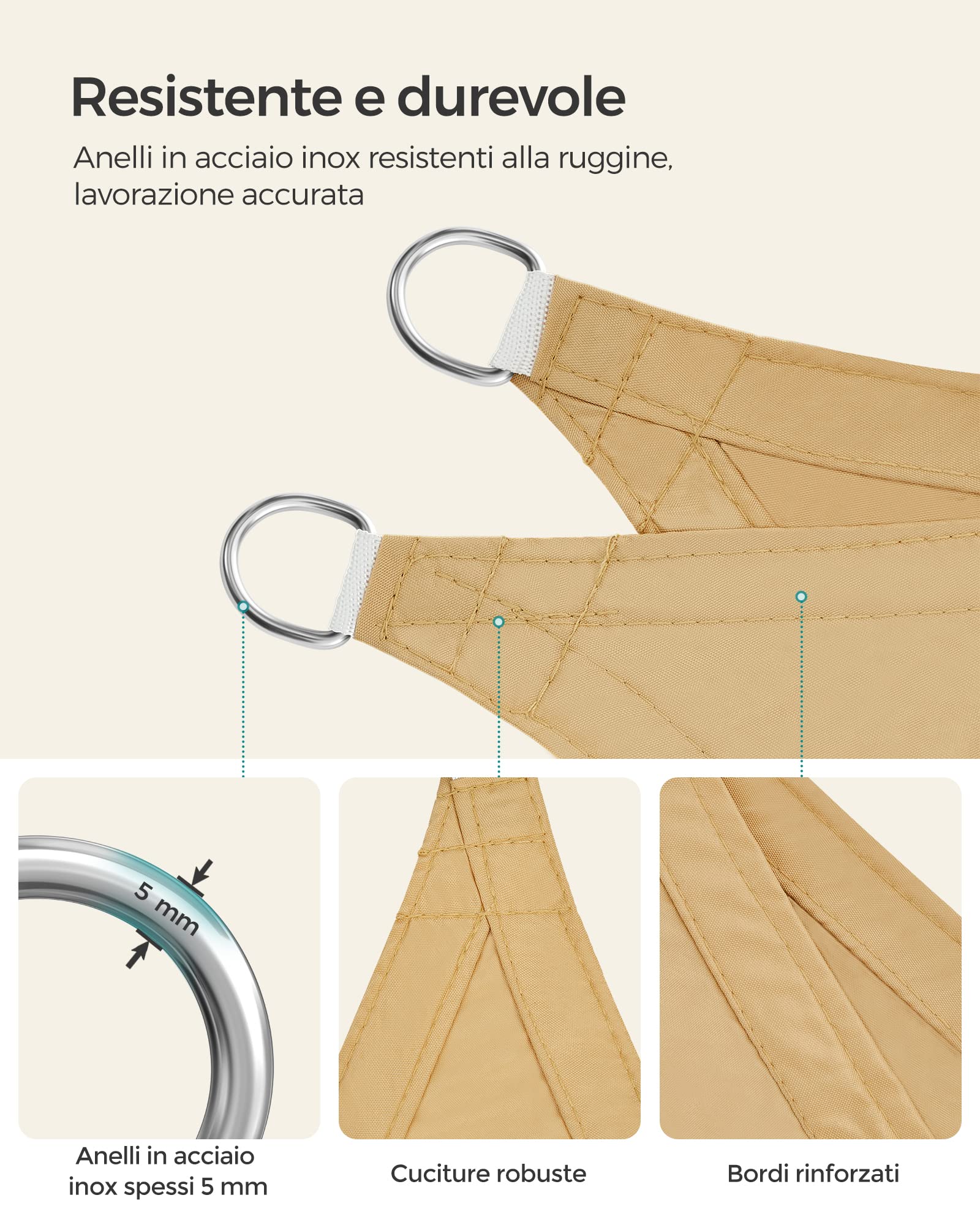 SONGMICS GSH23EY Tenda parasole impermeabile 2x3 m, colonna d'acqua 665 mm, protezione UV 93%