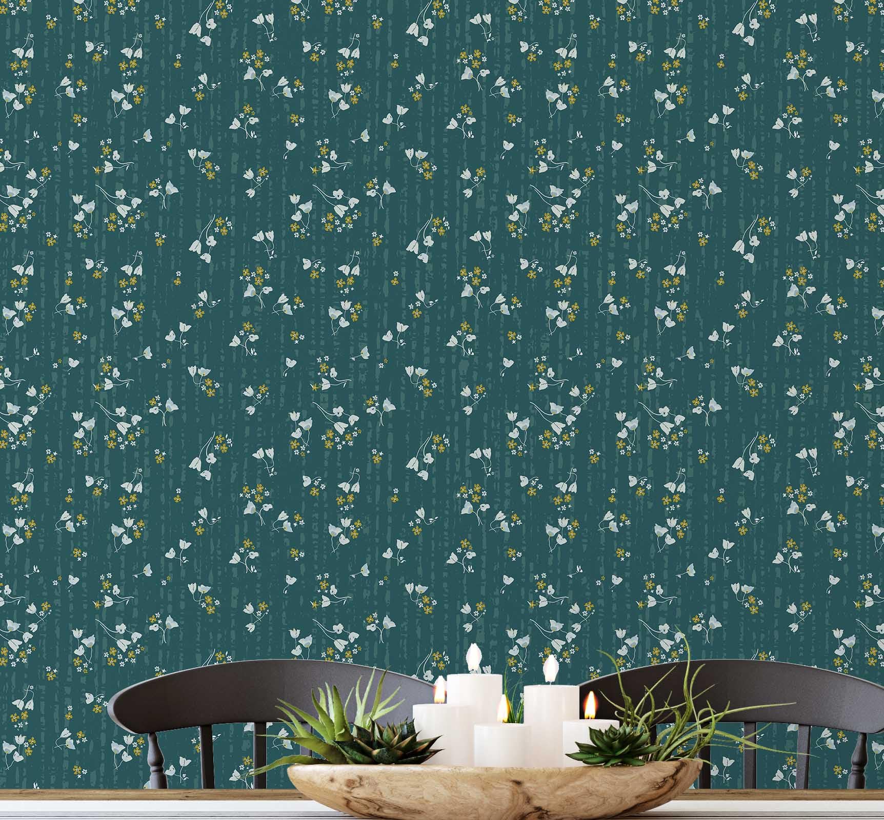 Papier peint autocollant vert floral de minuit revêtement mural adhésif amovible 63.5x304cm