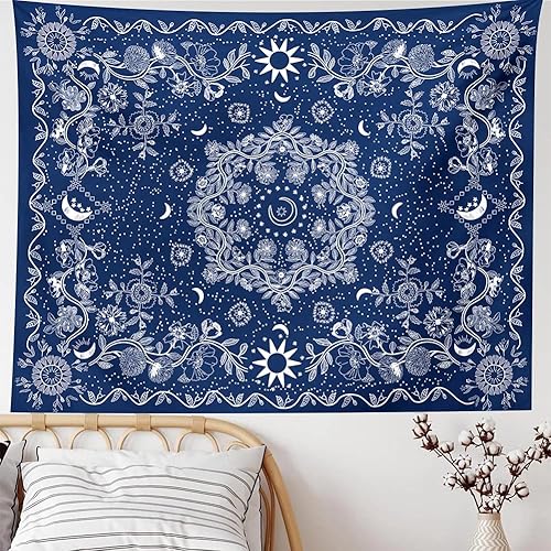 TTYQXZ Tapiz de pared bohemio  Tapiz floral de vid para colgar en la pared, tapiz celestial, luna y estrella, hippie para decoración del hogar,